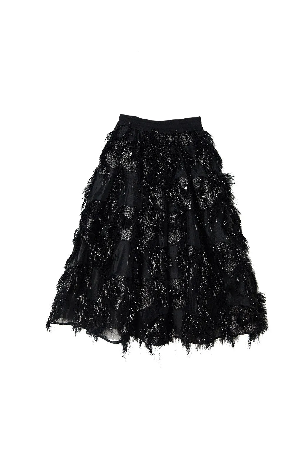 Eyelash Elastic Waist Skirt - Black