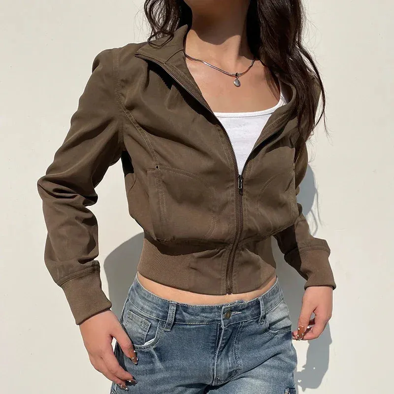 Fashion Vintage Chic Stylish Turtleneck Zip Up Jacket