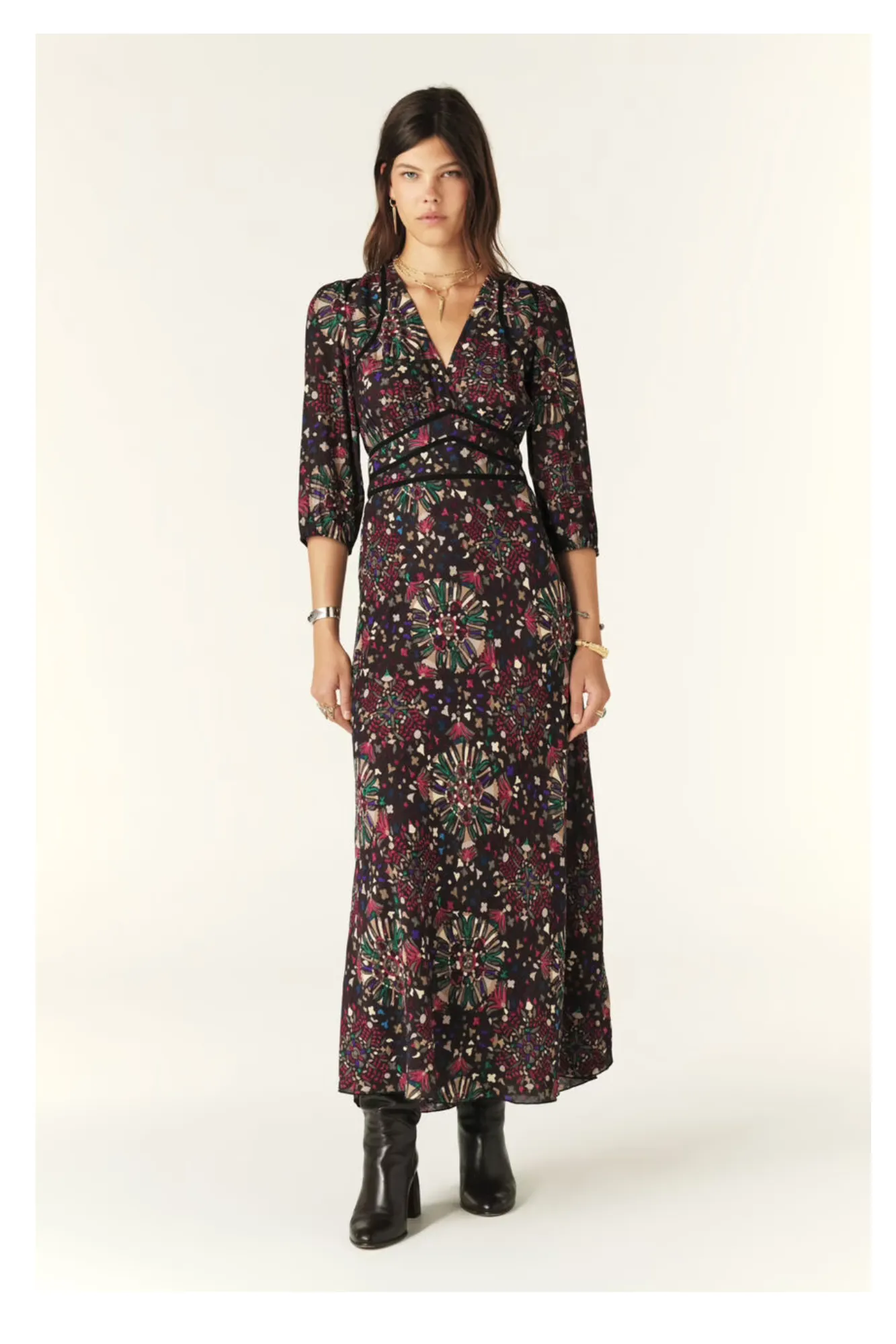 Fazia Grey Printed Maxi Dress