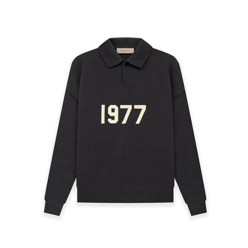 Feel of God Essentials 1977 Knit Polo Embroidered Men's and Women's Flyaway Jacket Knitted Sweater