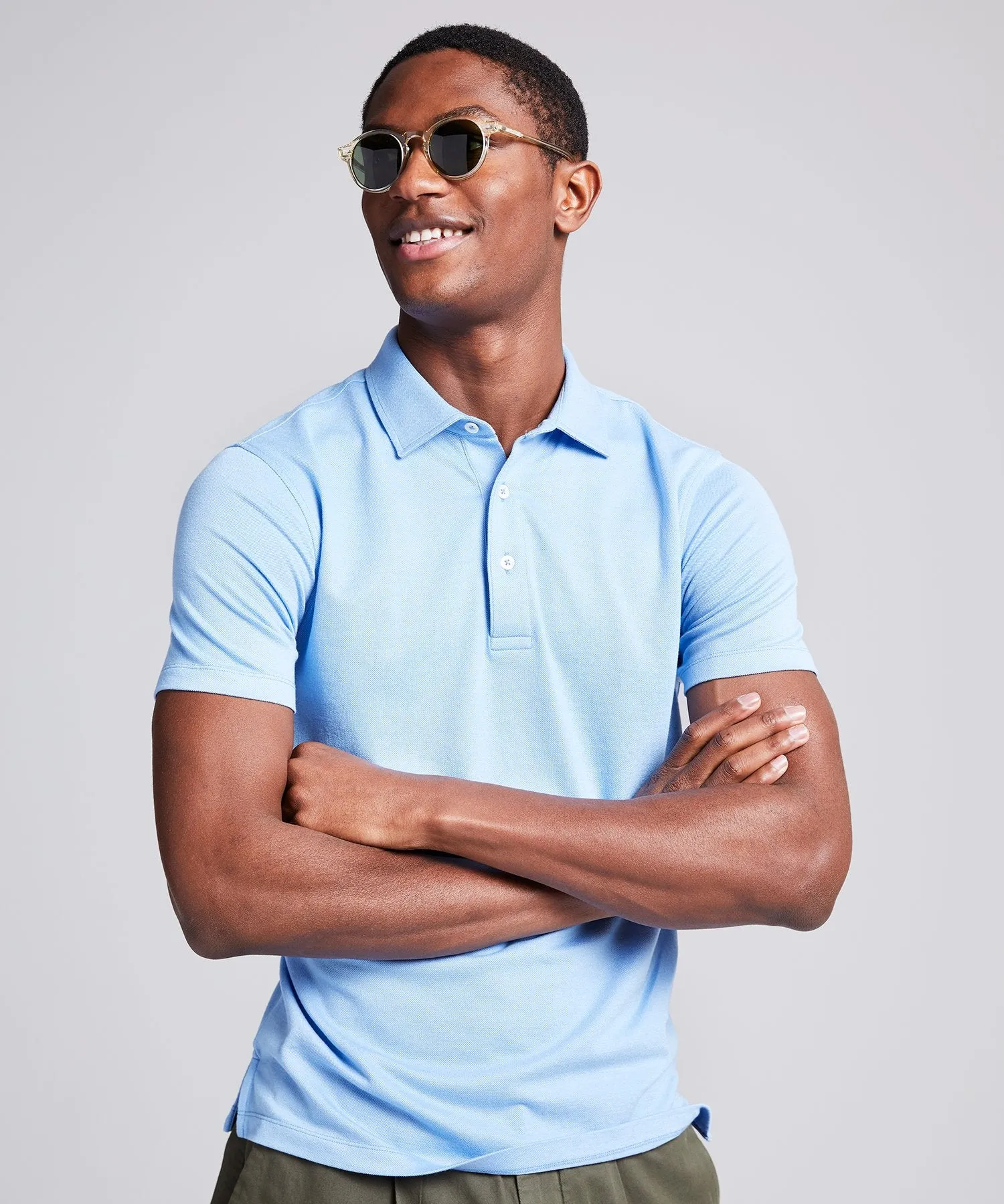 Fine Pique Polo in Light Blue