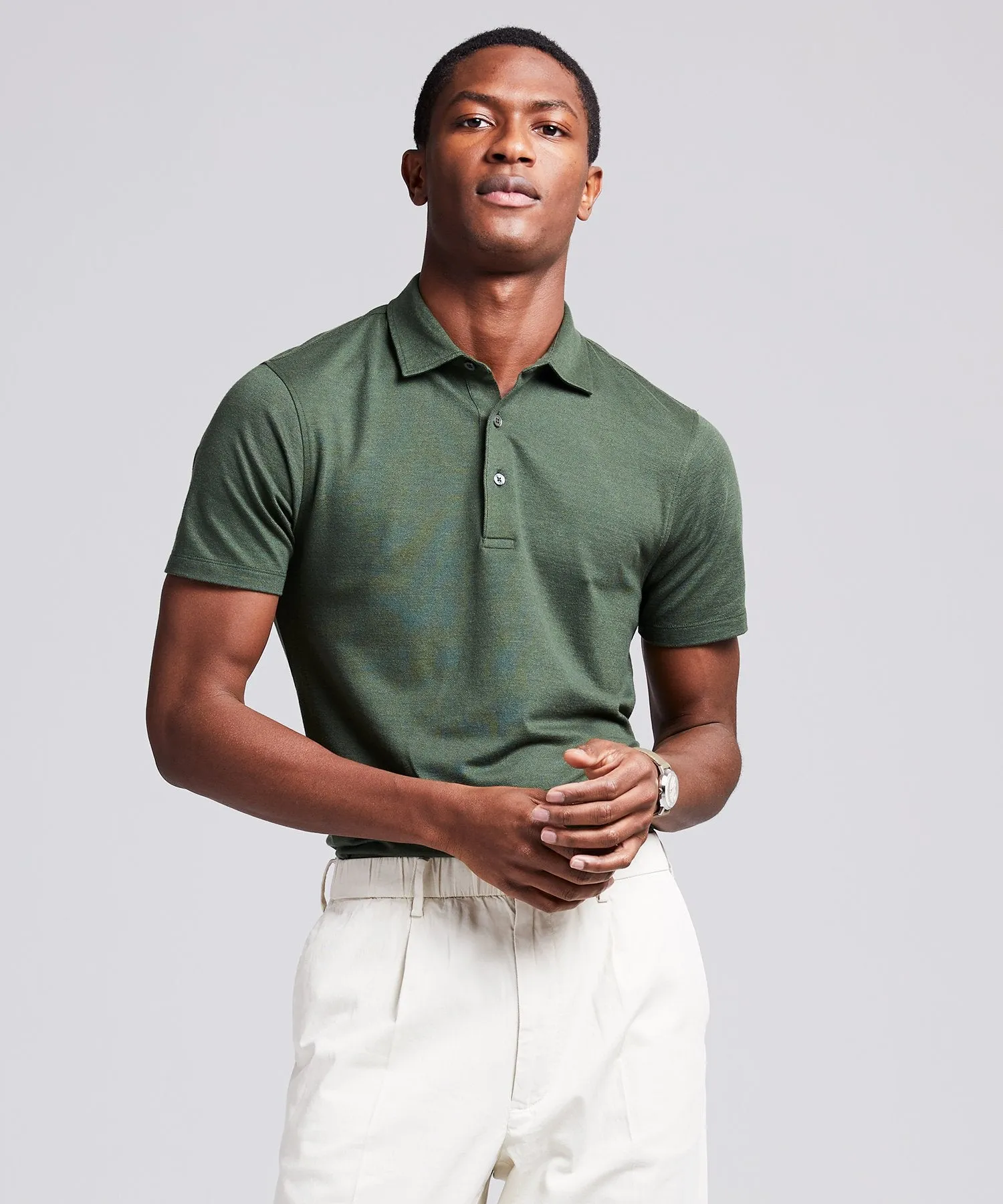 Fine Pique Polo in Olive