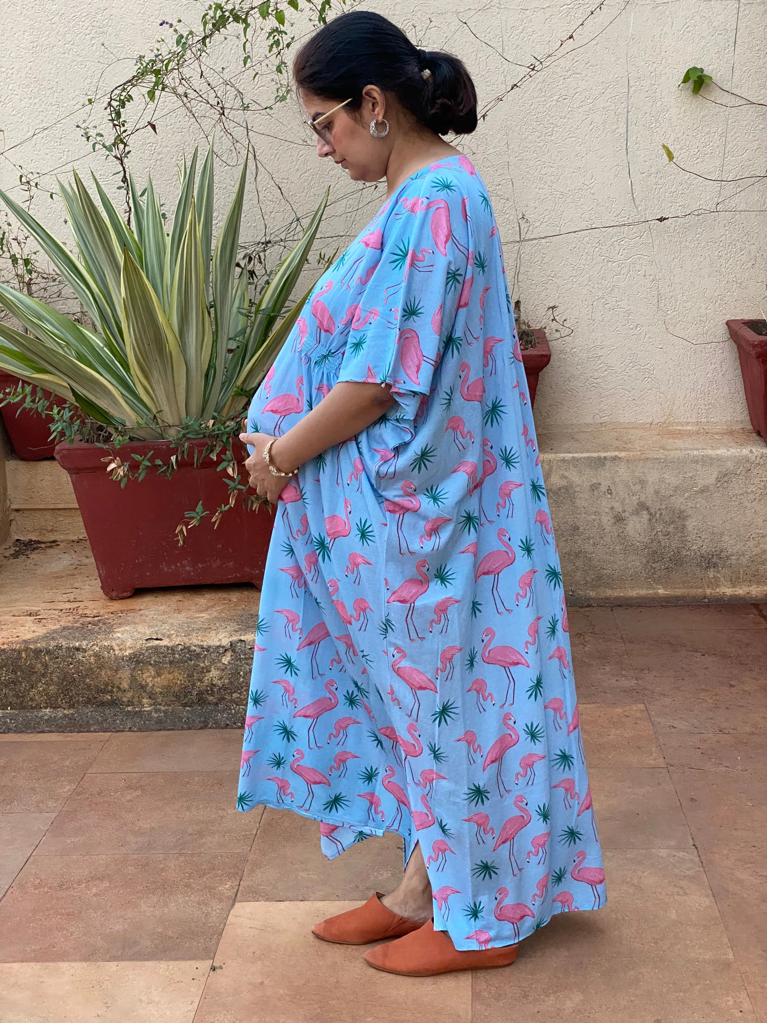 Flamingo Tales Maternity "Stunningly Simple" Style Caftan | Soft Jersey Knit Organic Cotton | Maternity House Dress