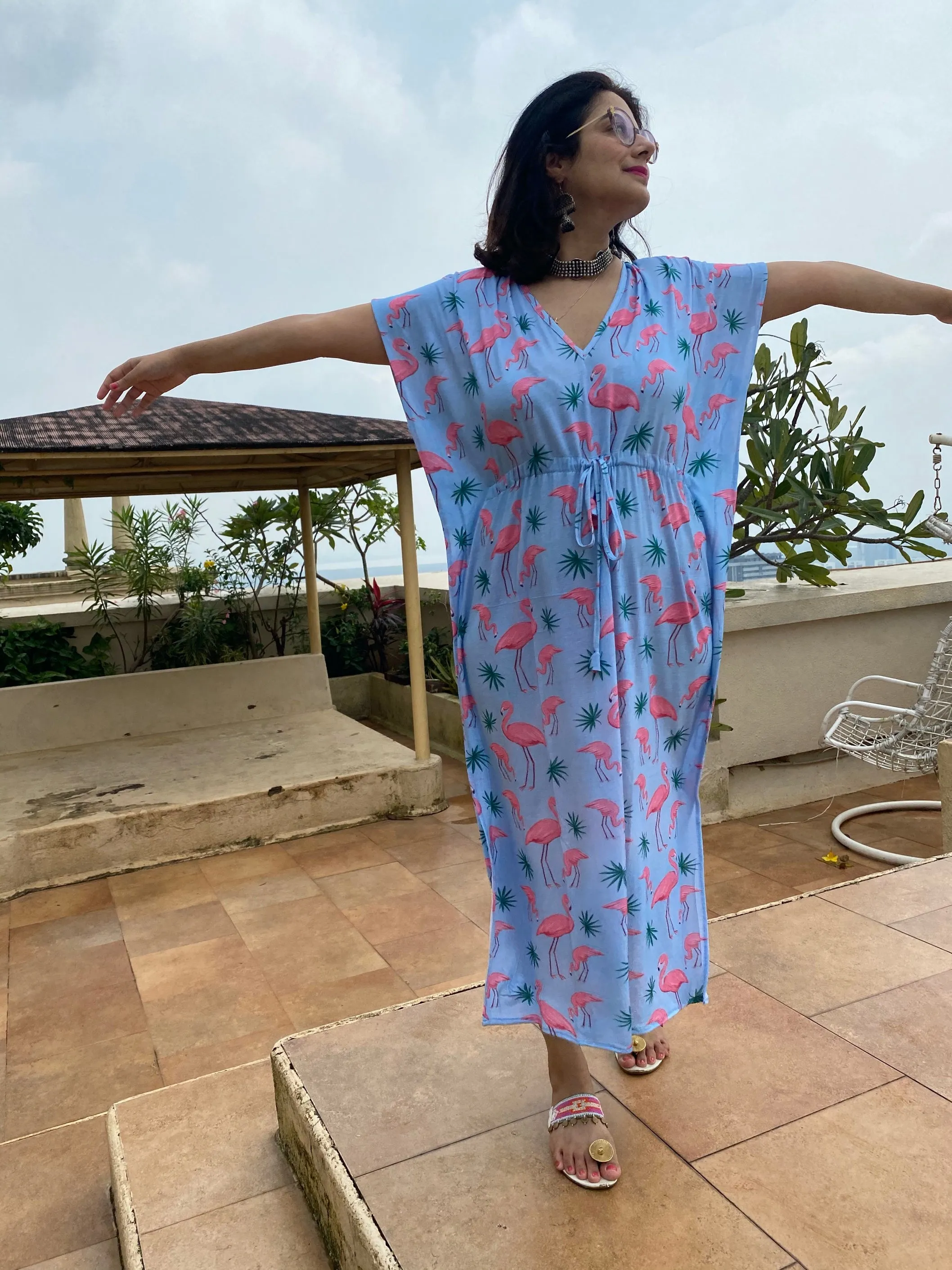 Flamingo Tales "Timeless" Style Kaftan | Soft Jersey Knit Organic Cotton | Perfect Loungewear House Dress