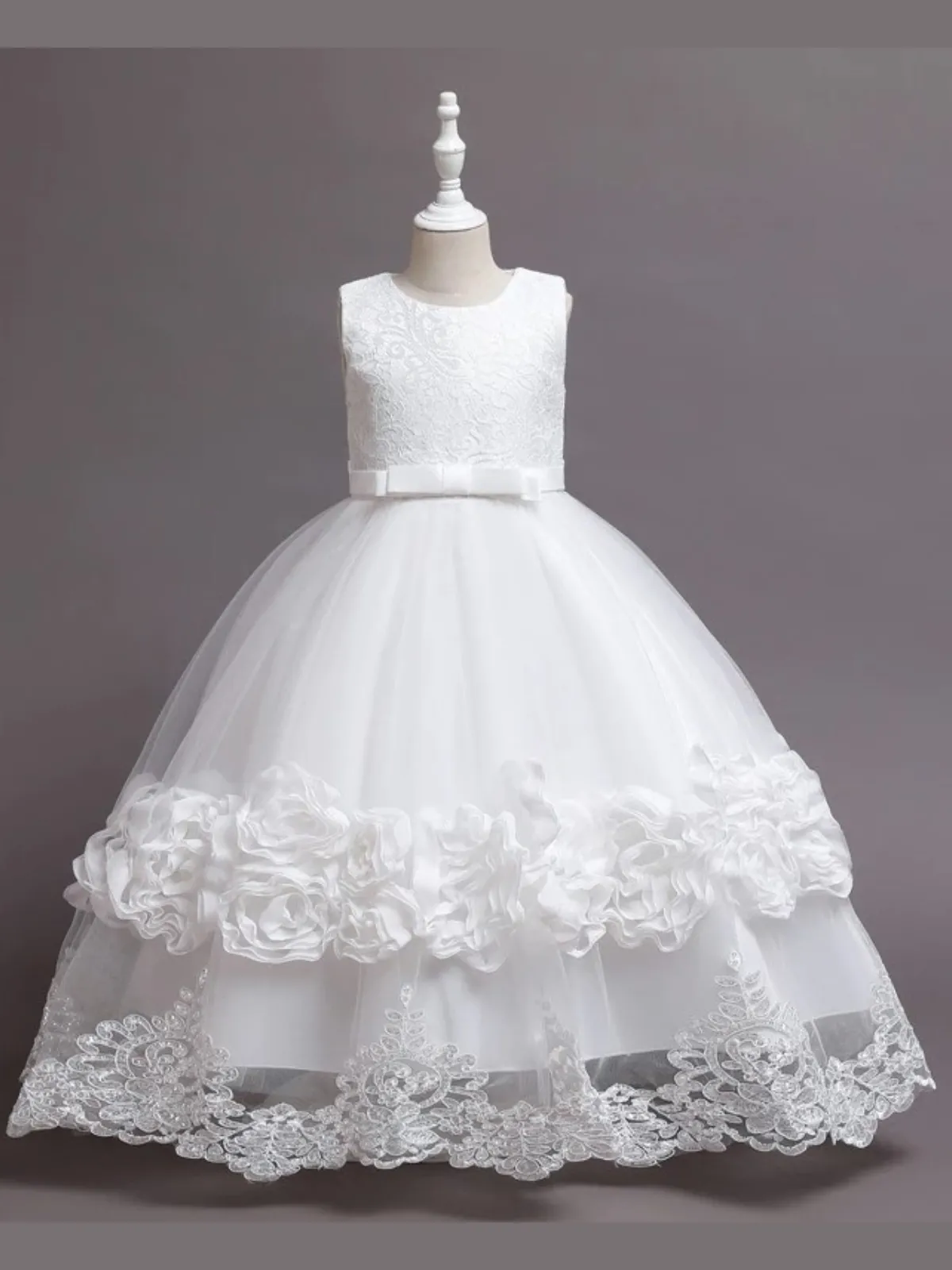 Floral Princess Belted Communion Dress