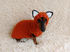 Fox Costume for Pet - Dog Halloween Costume, Sweater and Hat - Fox Set for Dachshund for Dog Photo Shoot - Halloween Costume for Small Dog