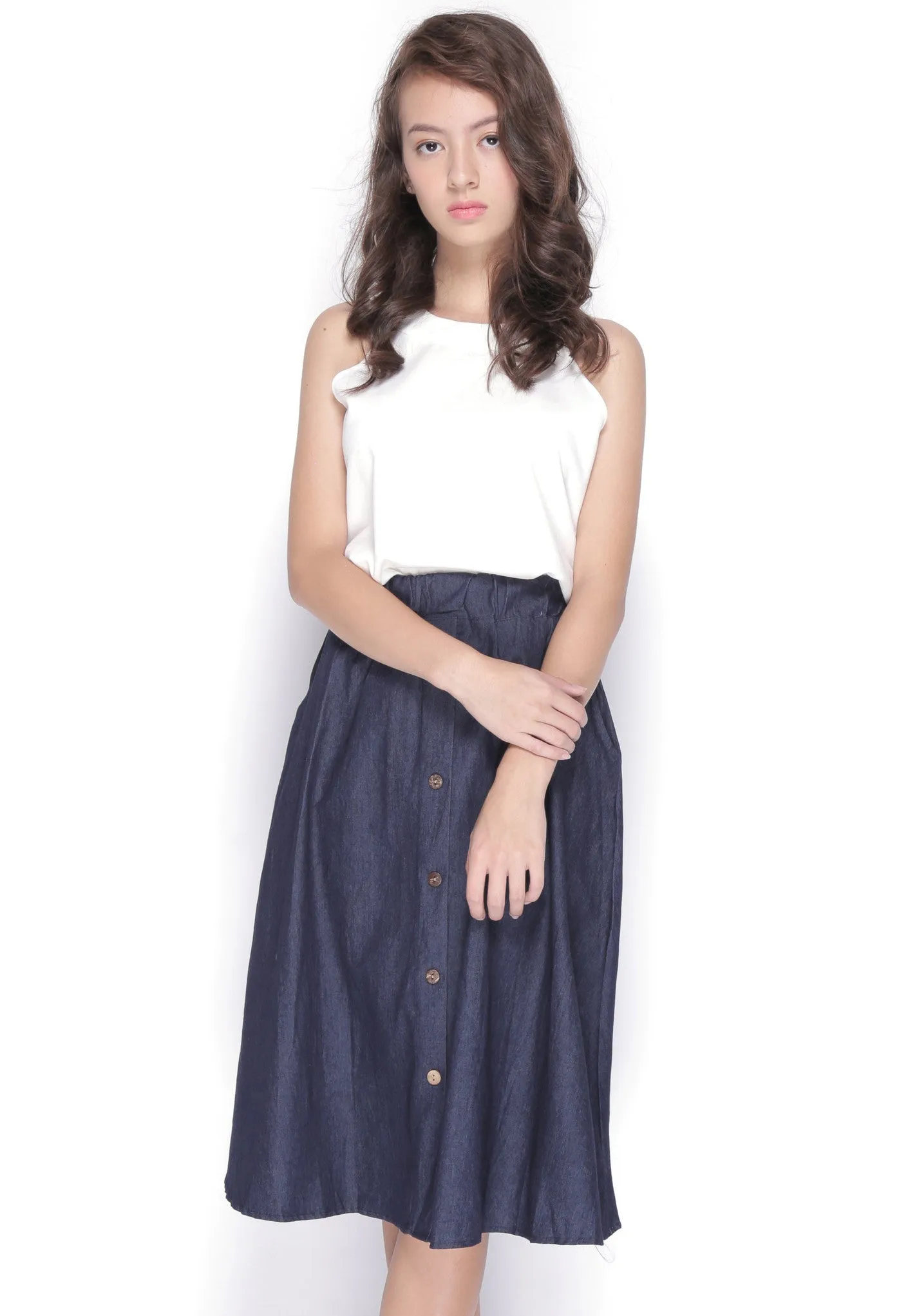 Front Button Denim Skirt