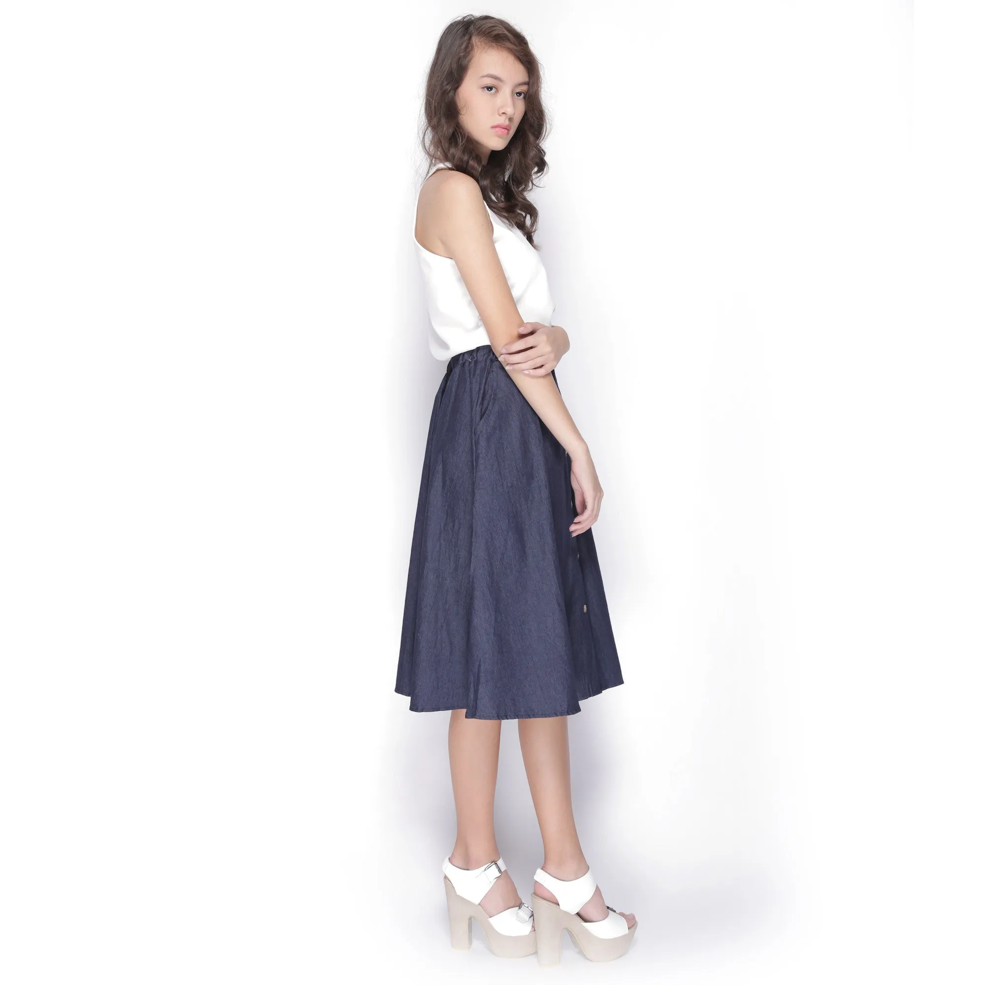 Front Button Denim Skirt