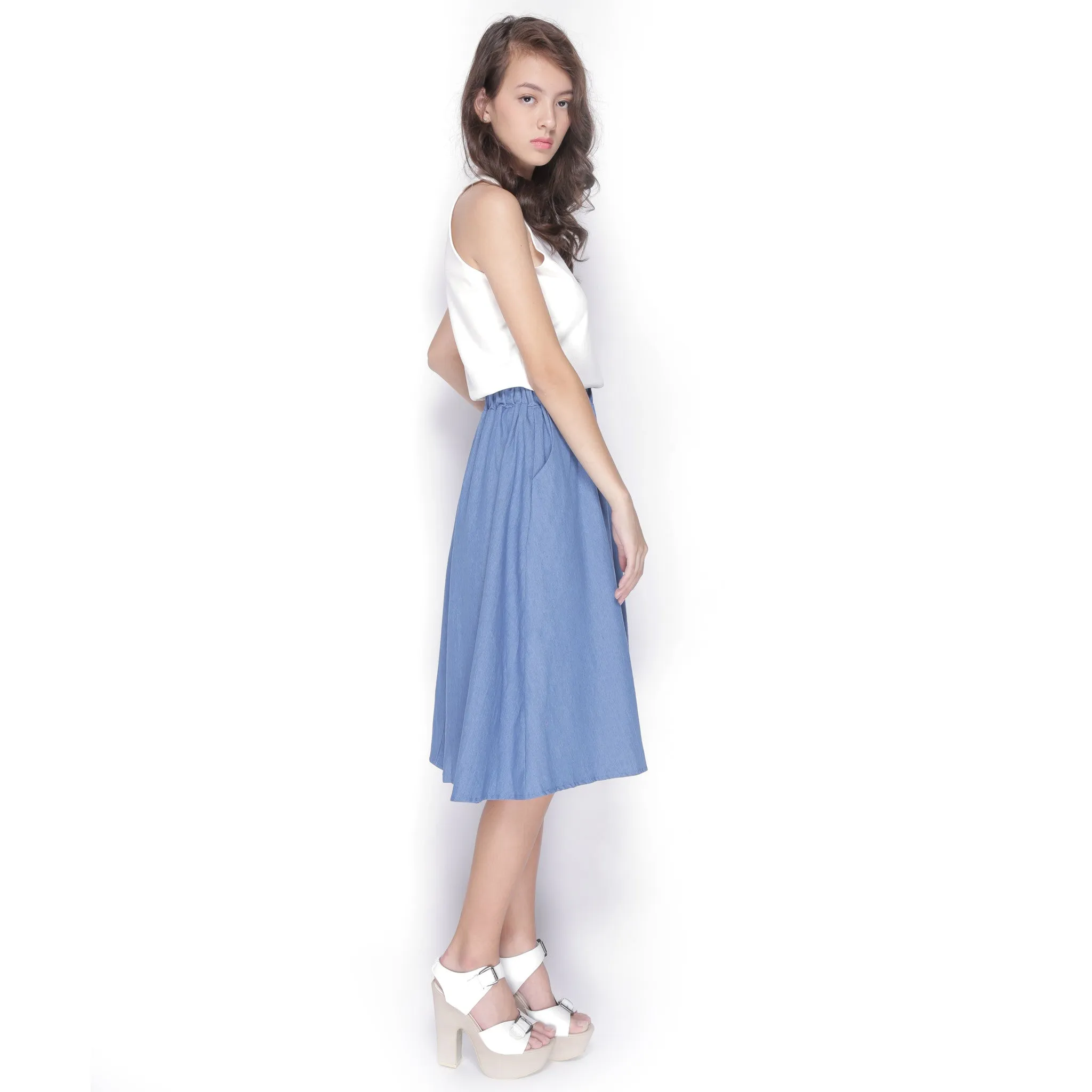 Front Button Denim Skirt