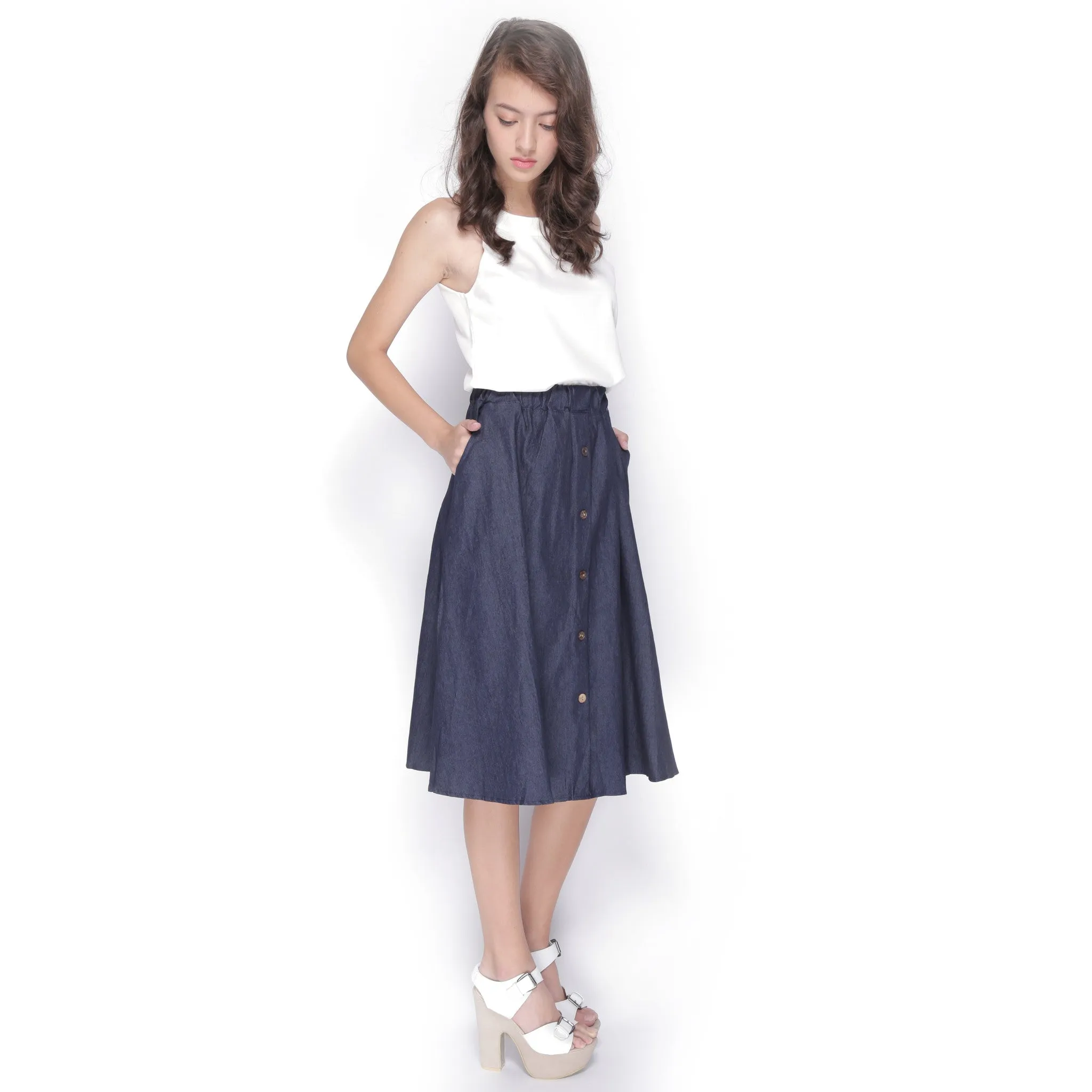 Front Button Denim Skirt