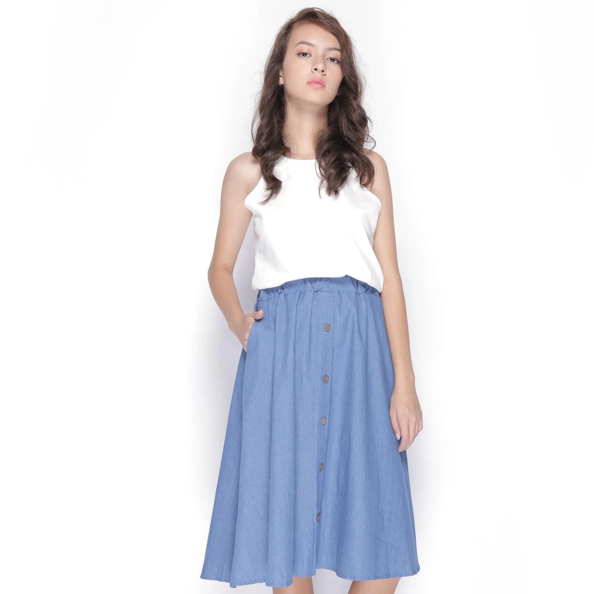 Front Button Denim Skirt