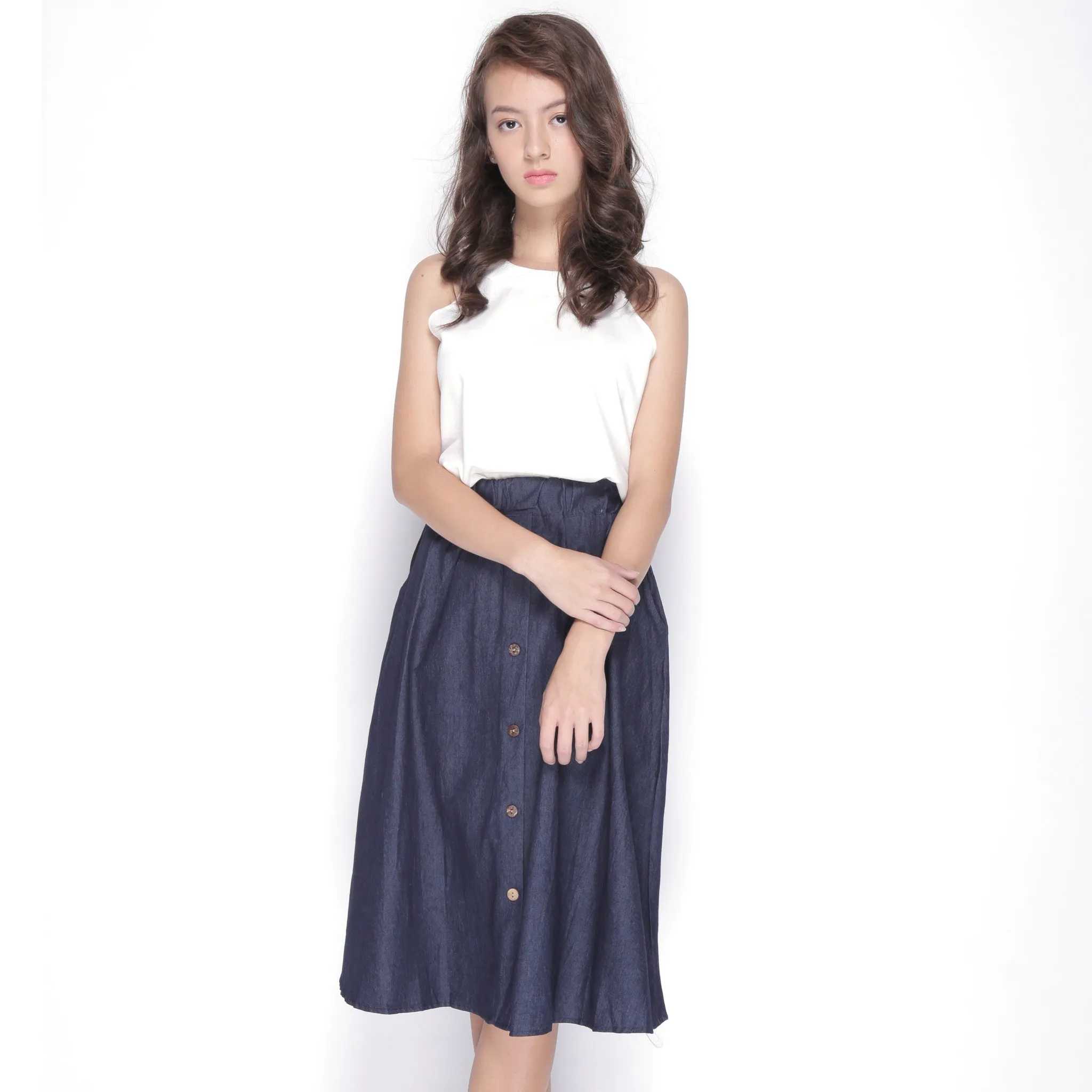 Front Button Denim Skirt