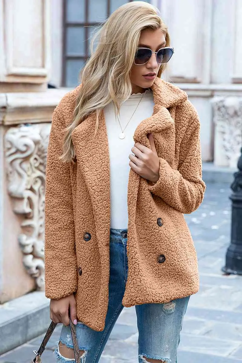 Full Size Lapel Collar Sherpa Coat