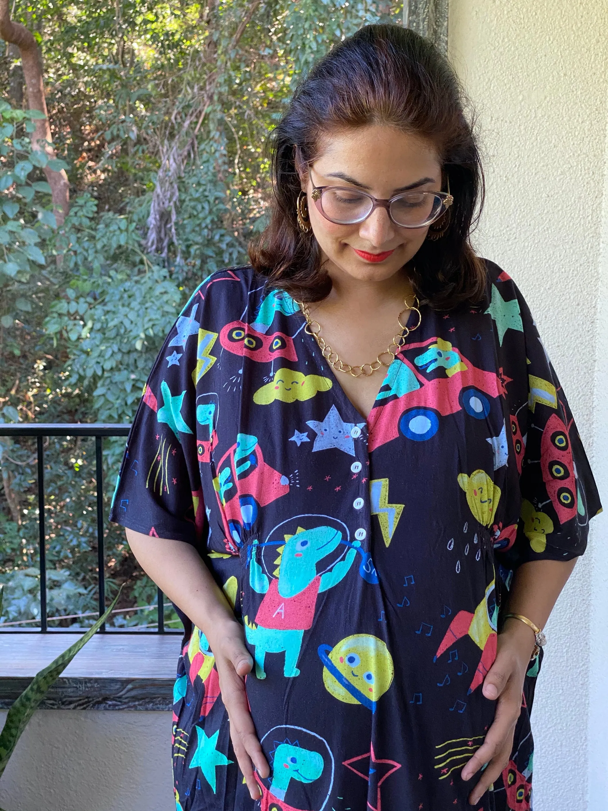 Fun with Dinos Maternity "Stunningly Simple" Style Caftan | Soft Jersey Knit Organic Cotton | Maternity House Dress