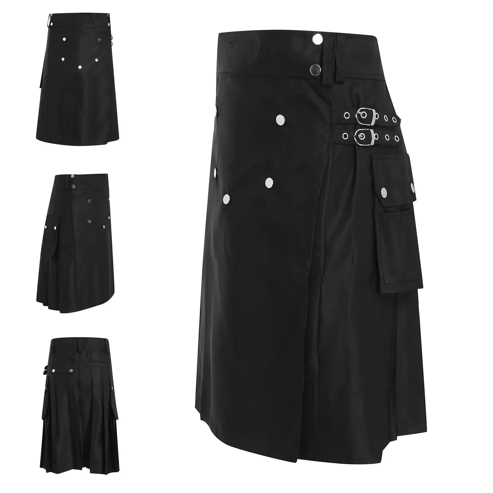 Funki Buys | Skirts | Men's Black Pleated Gothic Kilt | Cargo Skirt