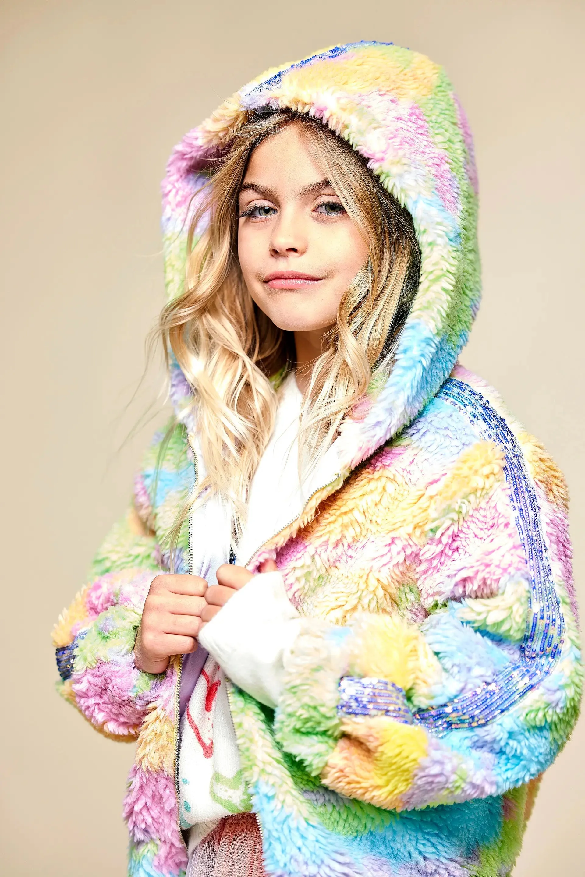 Girls Rainbow Sherbet Sherpa Hoodie Jacket