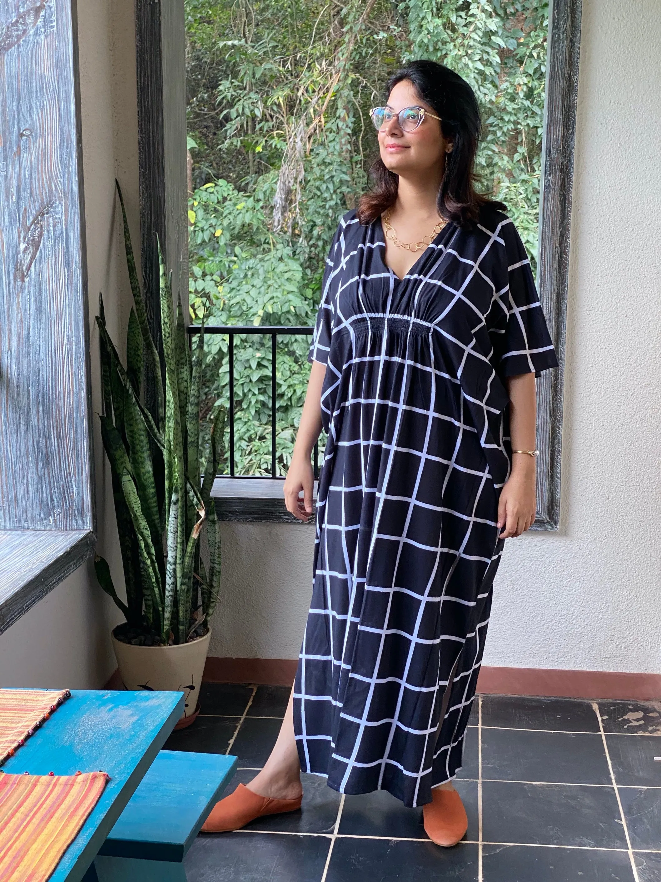 Good Old Grid "Stunningly Simple" Style Caftan | Soft Jersey Knit Organic Cotton | Perfect Loungewear House Dress