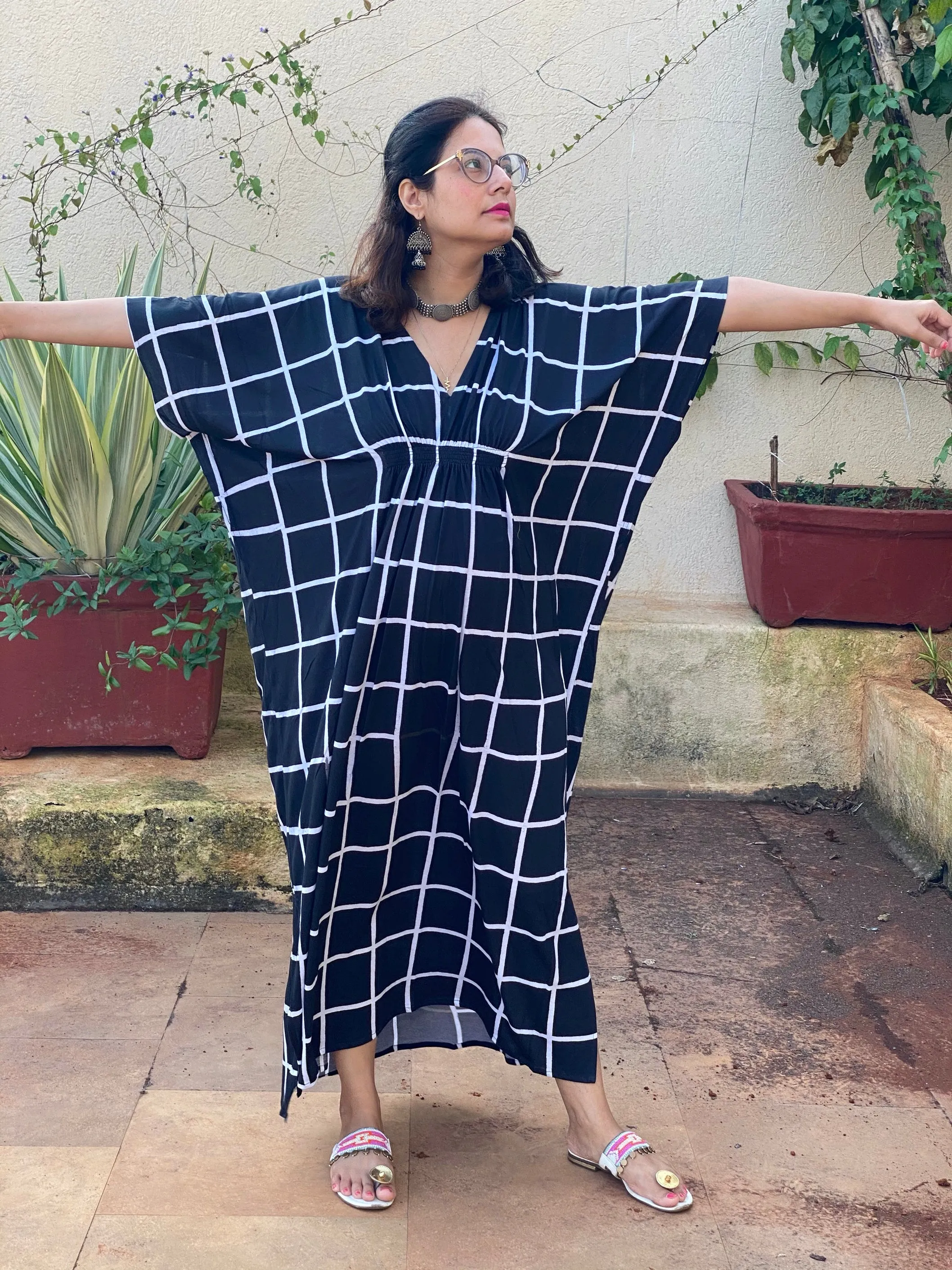 Good Old Grid "Stunningly Simple" Style Caftan | Soft Jersey Knit Organic Cotton | Perfect Loungewear House Dress