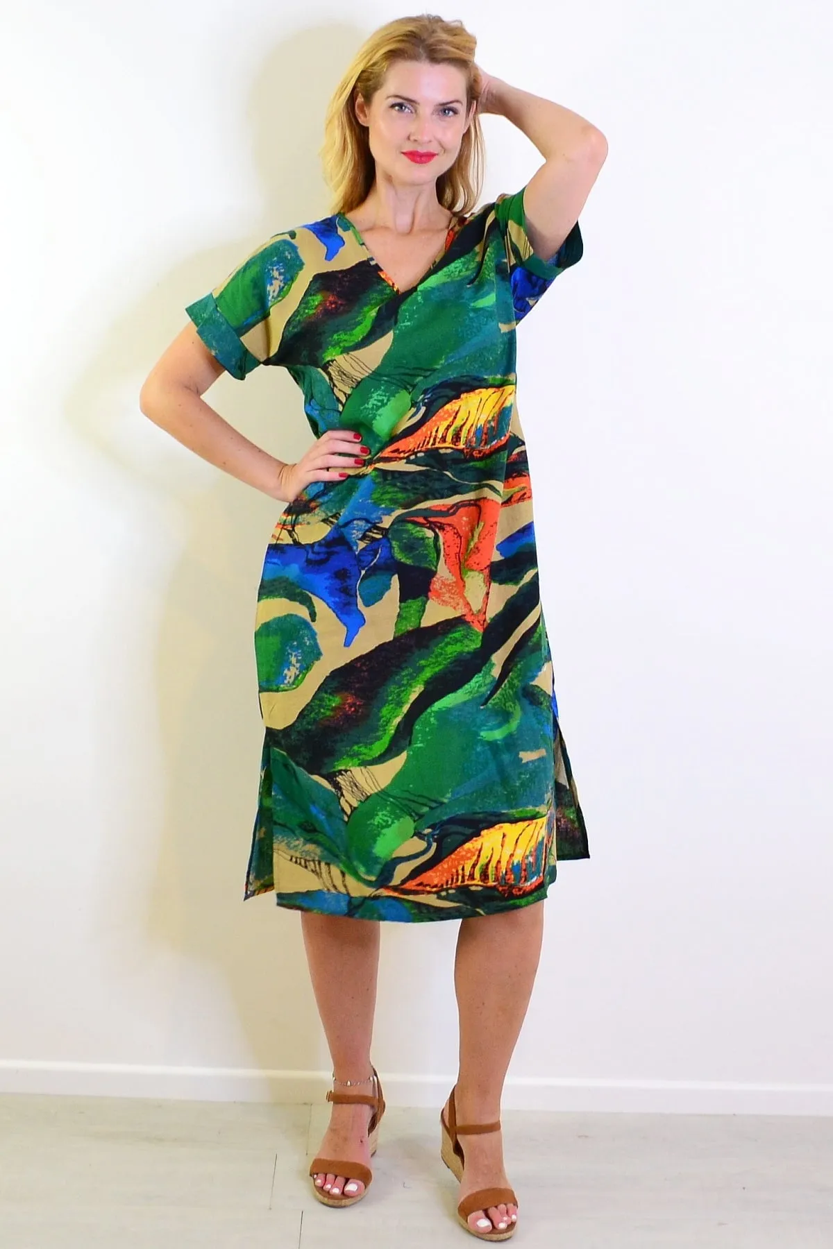 Green Orange Playful Tunic Dress