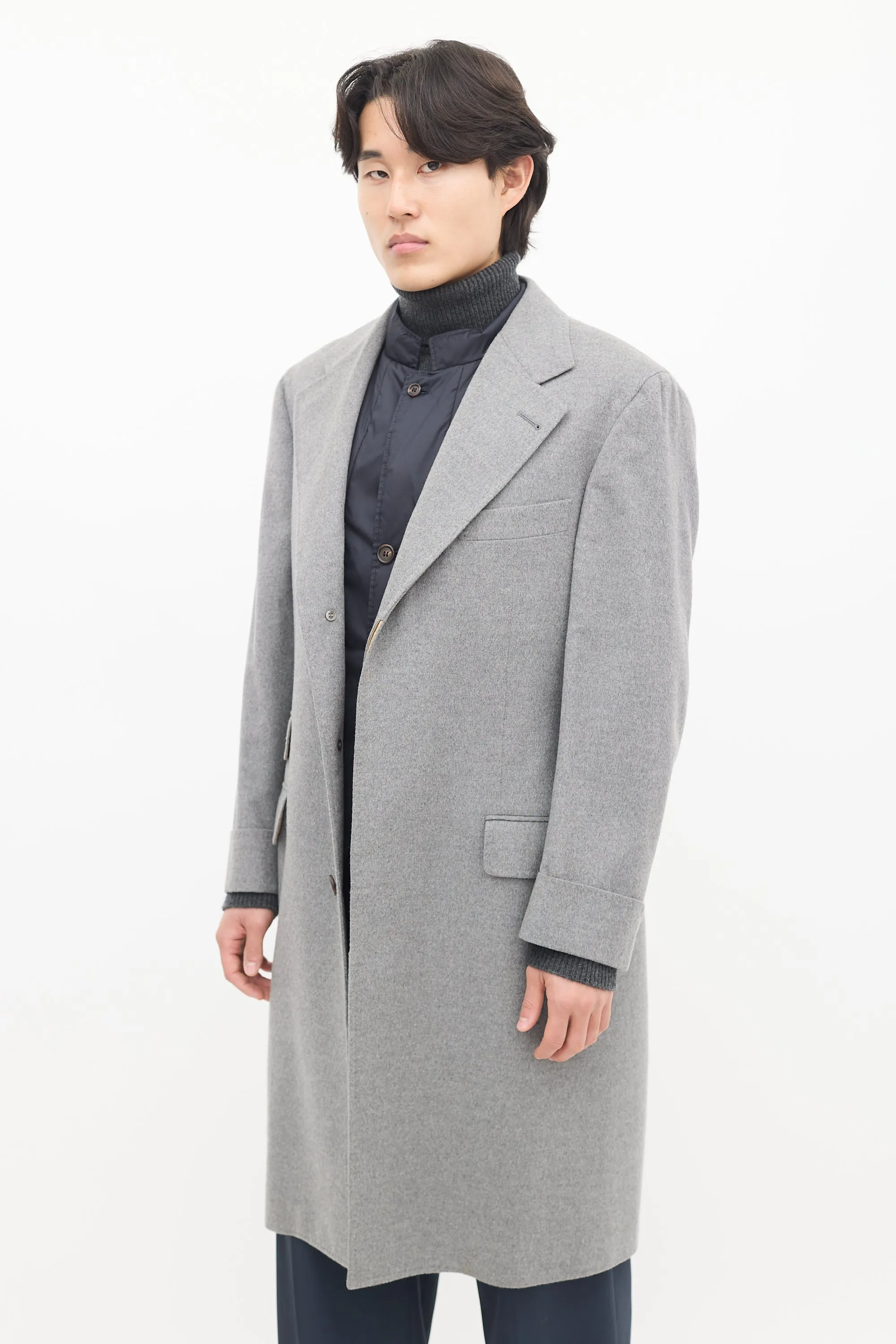 Grey & Navy Wool Detachable Vest Coat