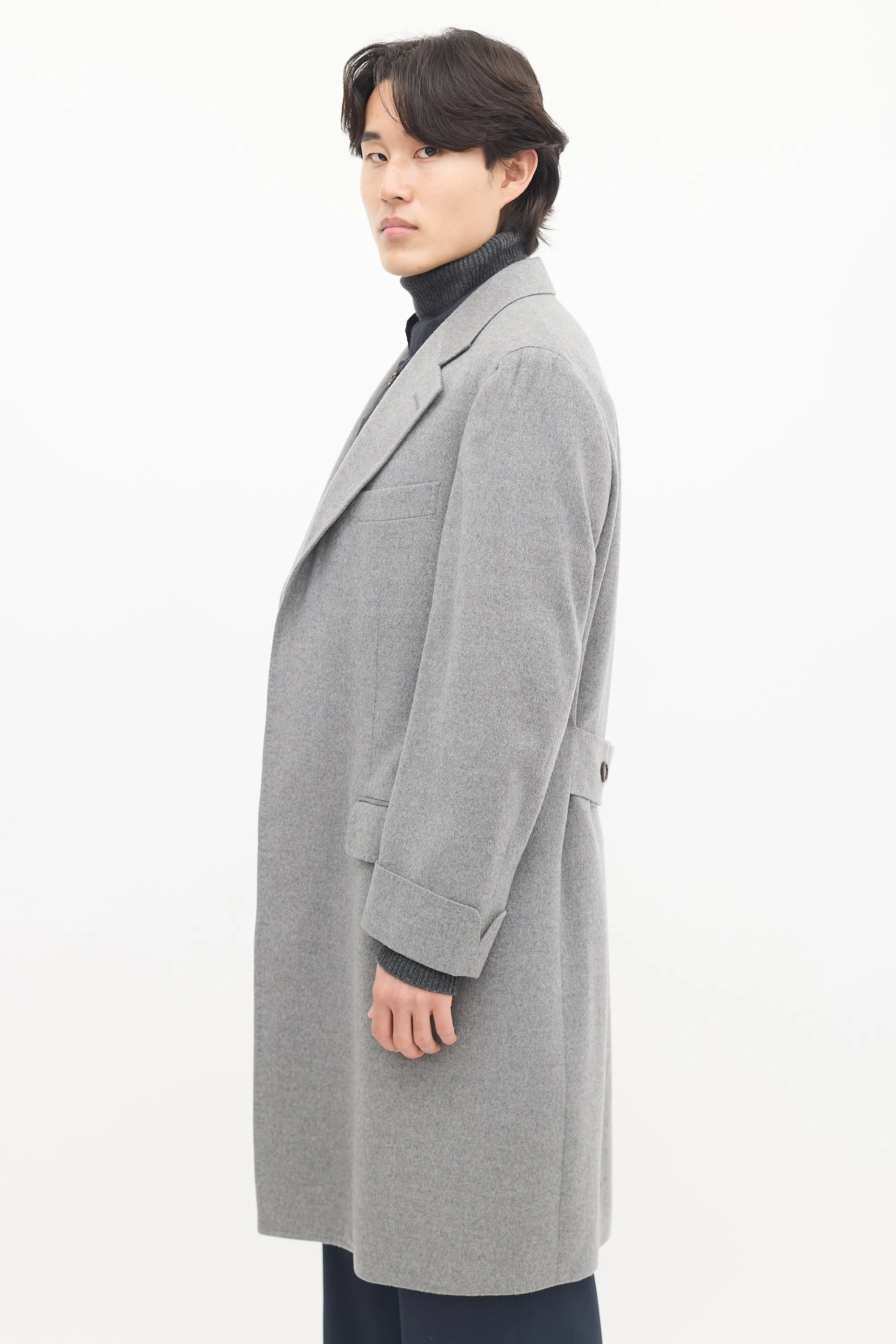 Grey & Navy Wool Detachable Vest Coat