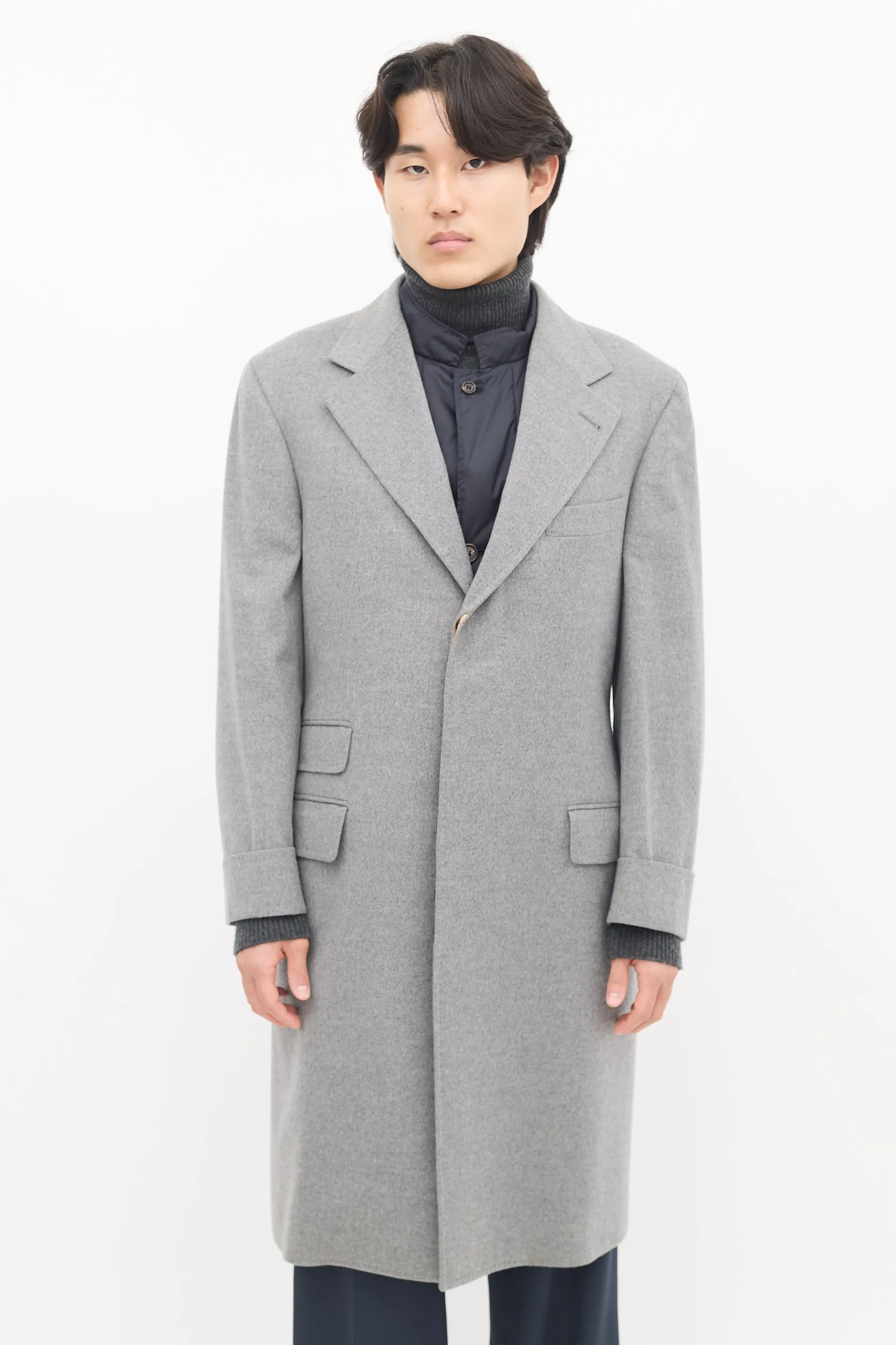 Grey & Navy Wool Detachable Vest Coat