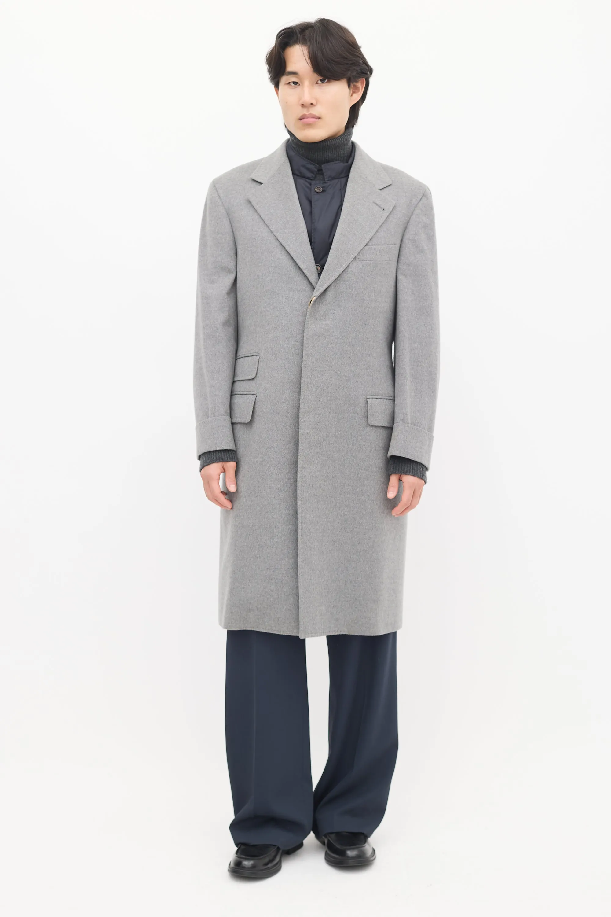 Grey & Navy Wool Detachable Vest Coat