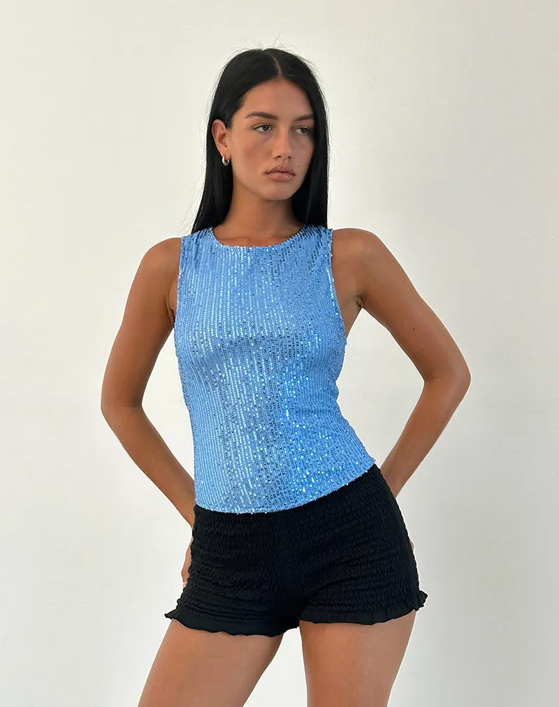 Hala Top in Drape Mini Sequin Light Blue