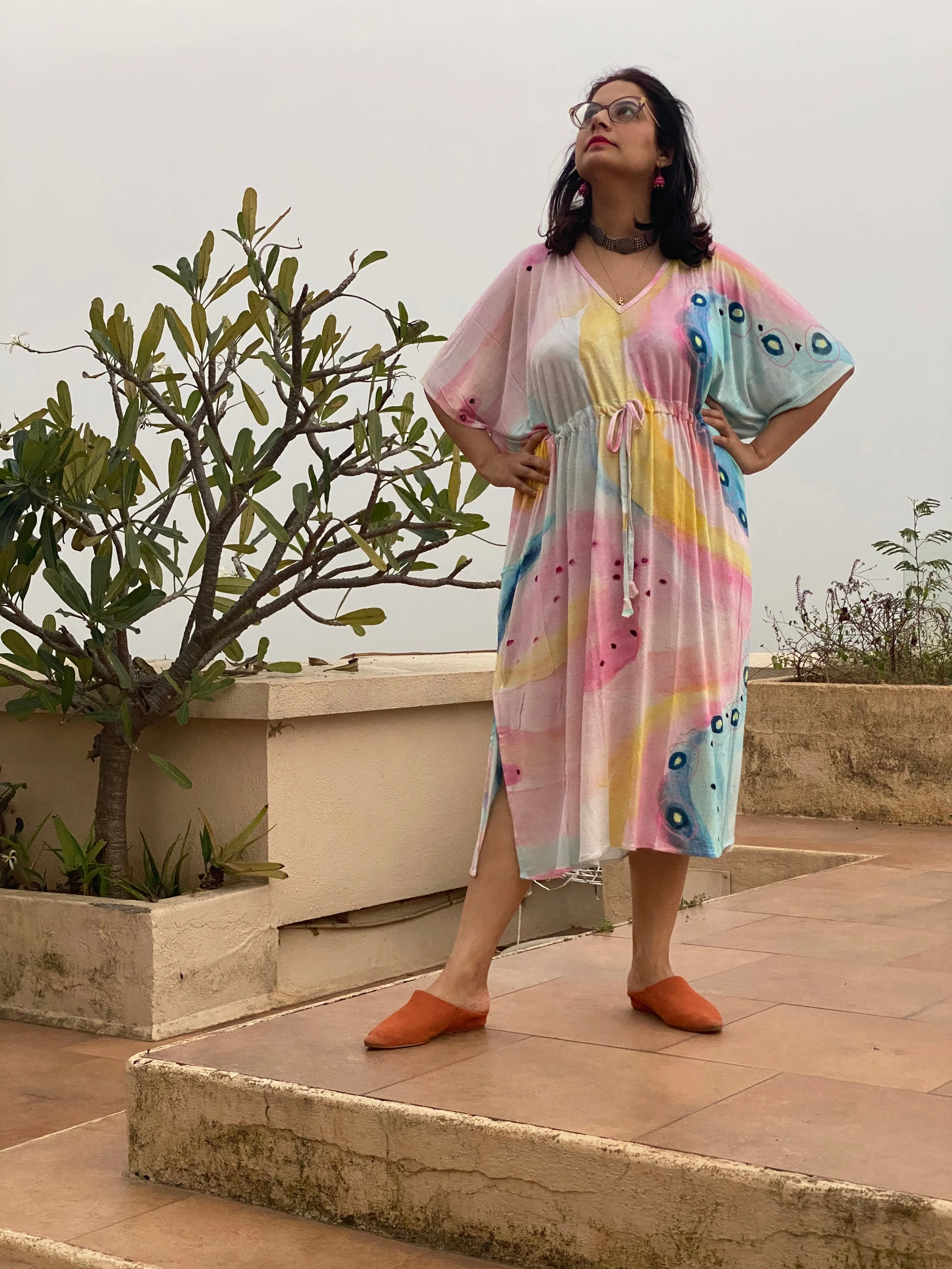 Happy Cosmic "Timeless" Style Caftan | Soft Jersey Knit Organic Cotton | Perfect Loungewear House Dress