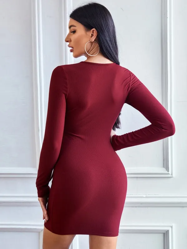 Hollow Slim Sexy Slim Long Sleeve Dress