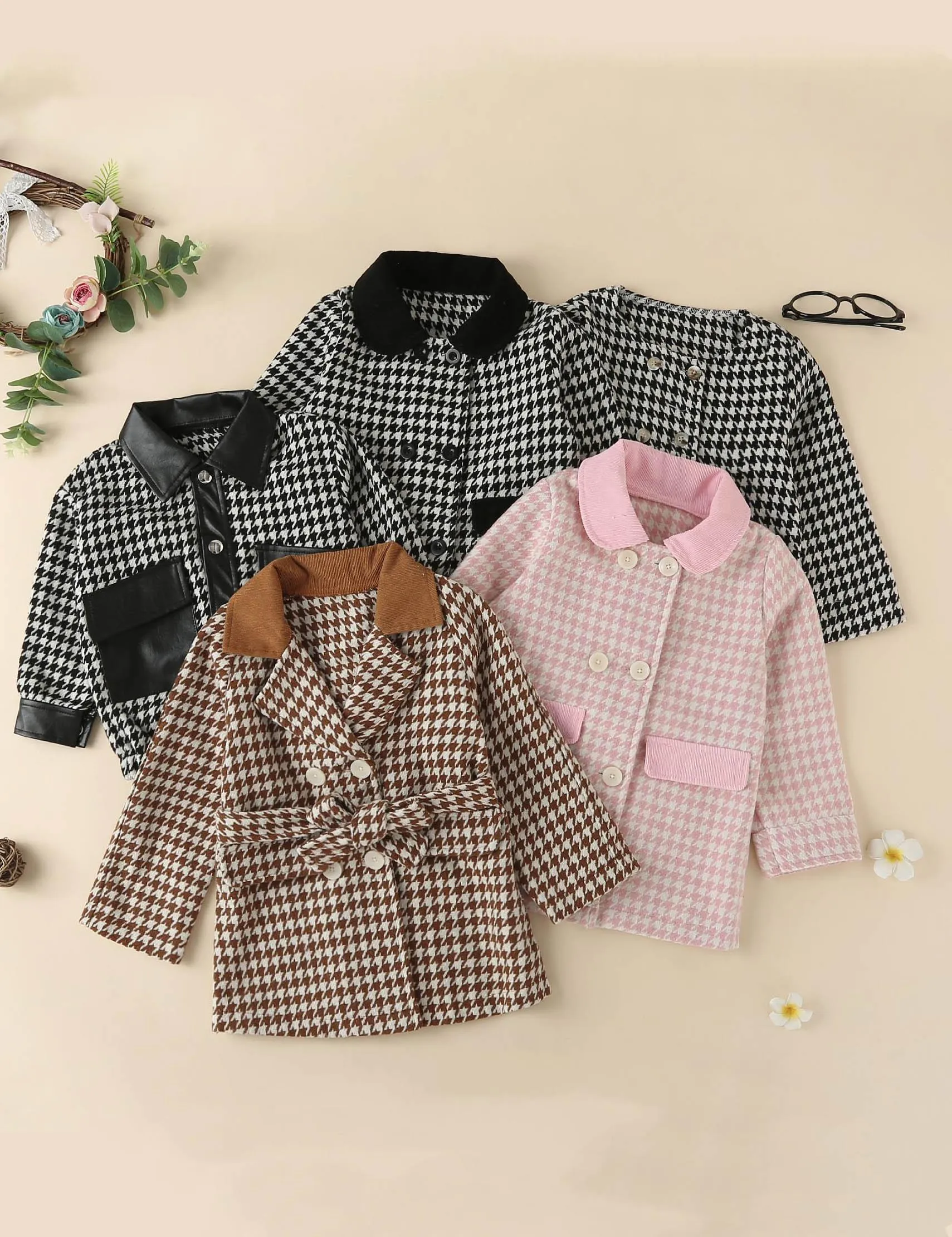 Houndstooth Woolen Coat