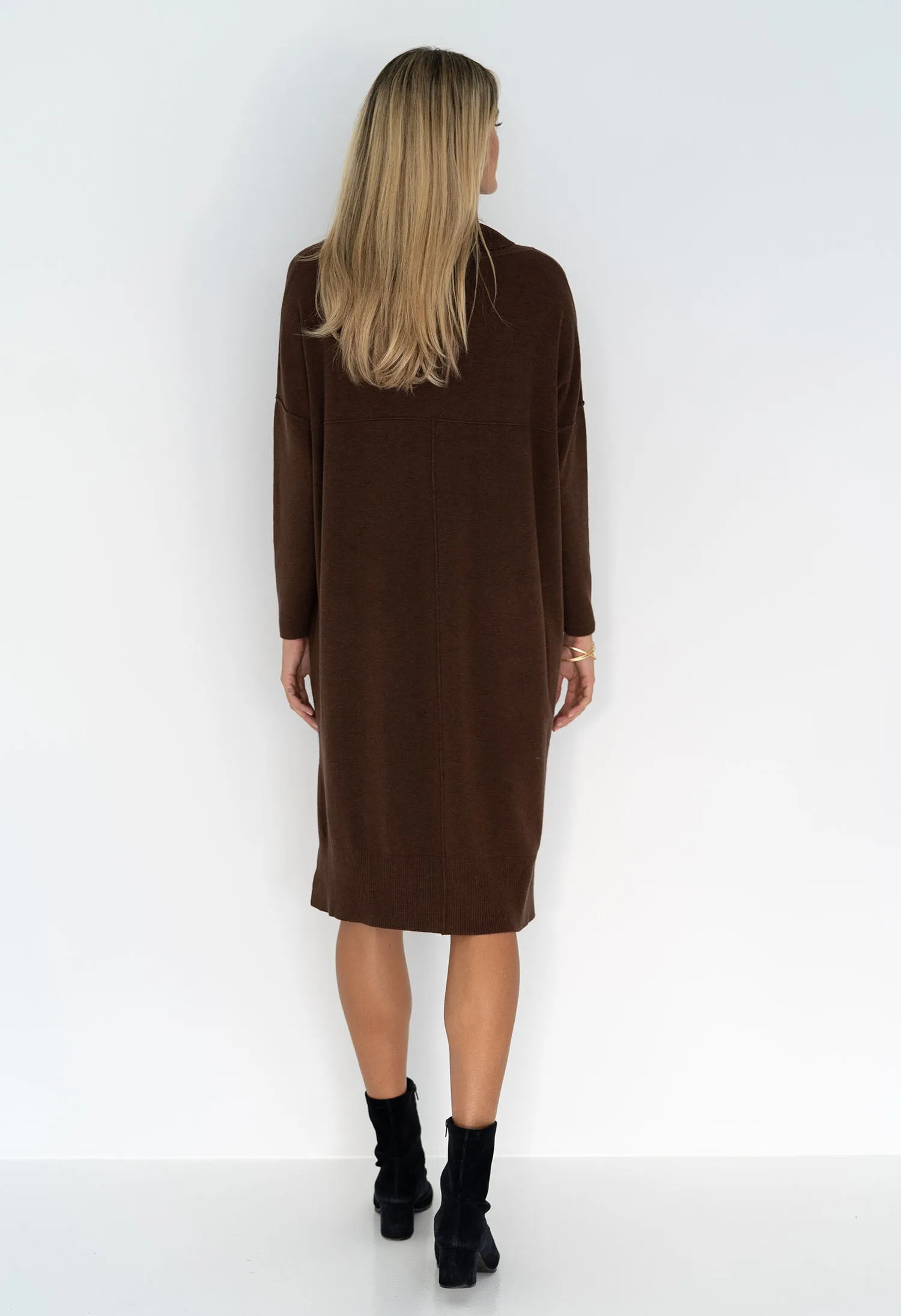 Humidity - Myra Knitted Long Sleeve Winter Dress in Chocolate and Black.