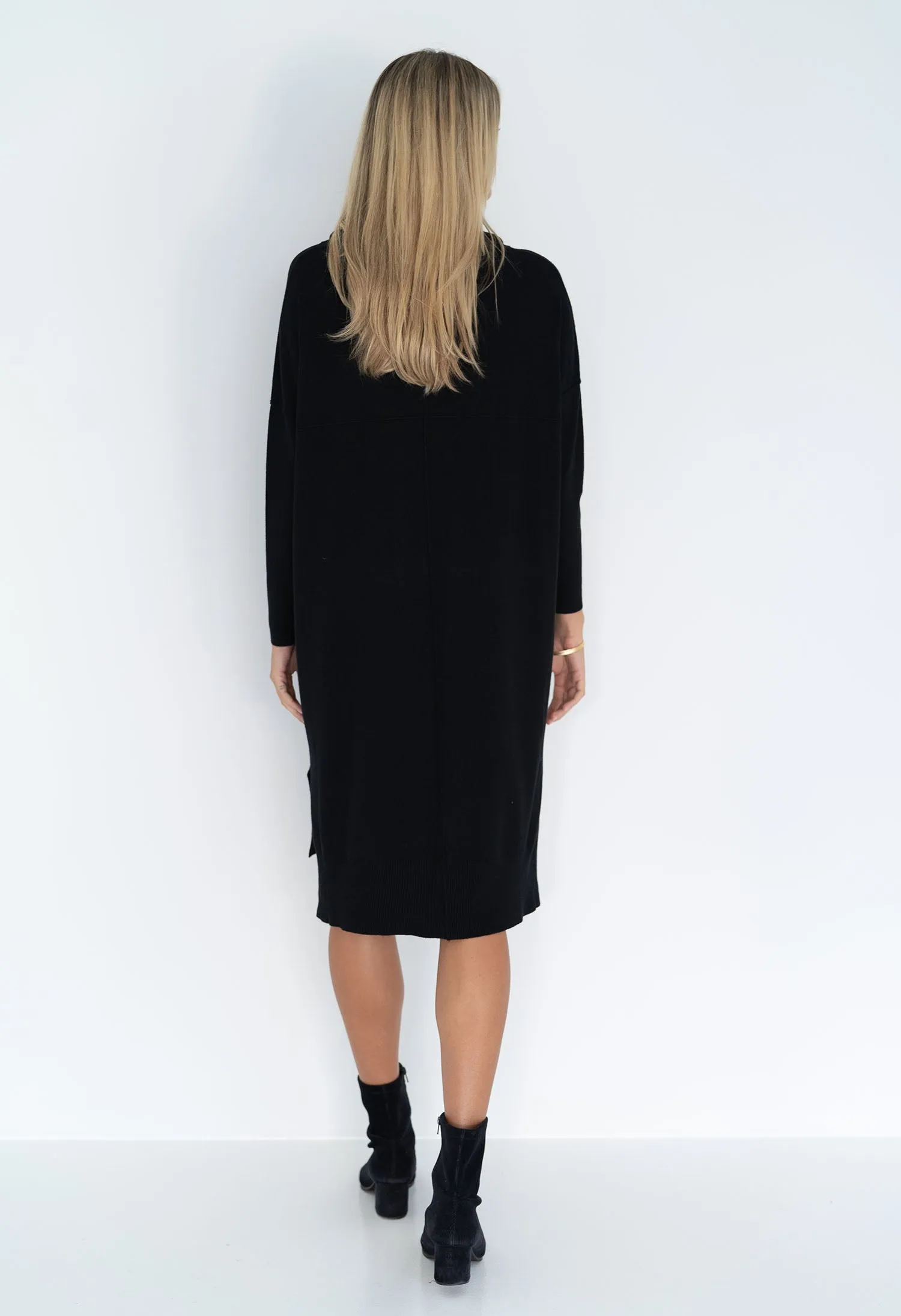 Humidity - Myra Knitted Long Sleeve Winter Dress in Chocolate and Black.