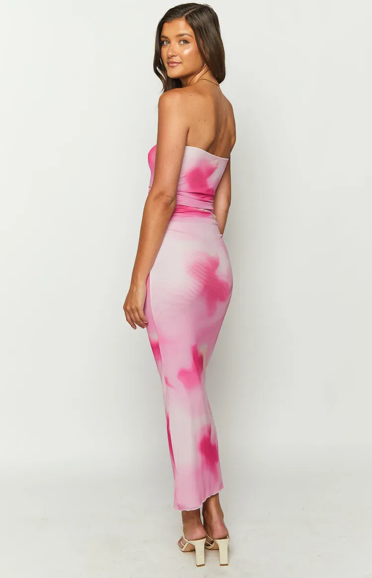 Imogen Pink Print Strapless Maxi Dress