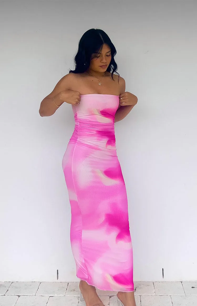 Imogen Pink Print Strapless Maxi Dress