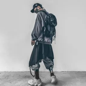 Irregular Hip Hop Men Harem Skirt Pants Harajuku Adjustable Streetwear Black Pleated Apron Gothic Jogger Trouser