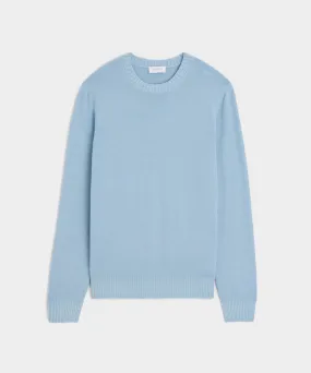 Italian Garment Dyed Wool Cashmere Crewneck Sweater in Light Blue