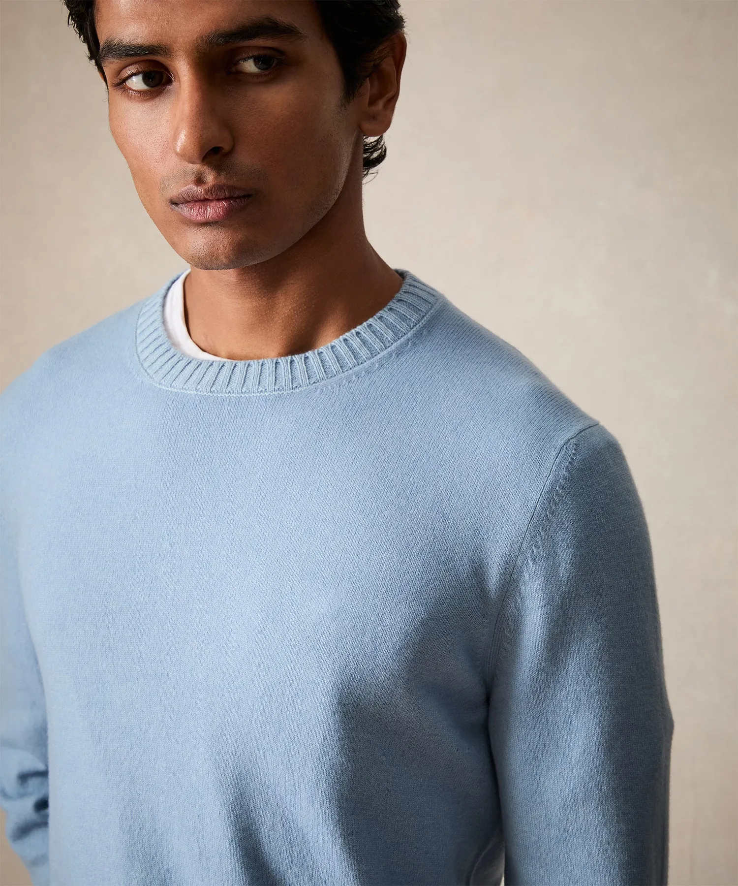 Italian Garment Dyed Wool Cashmere Crewneck Sweater in Light Blue