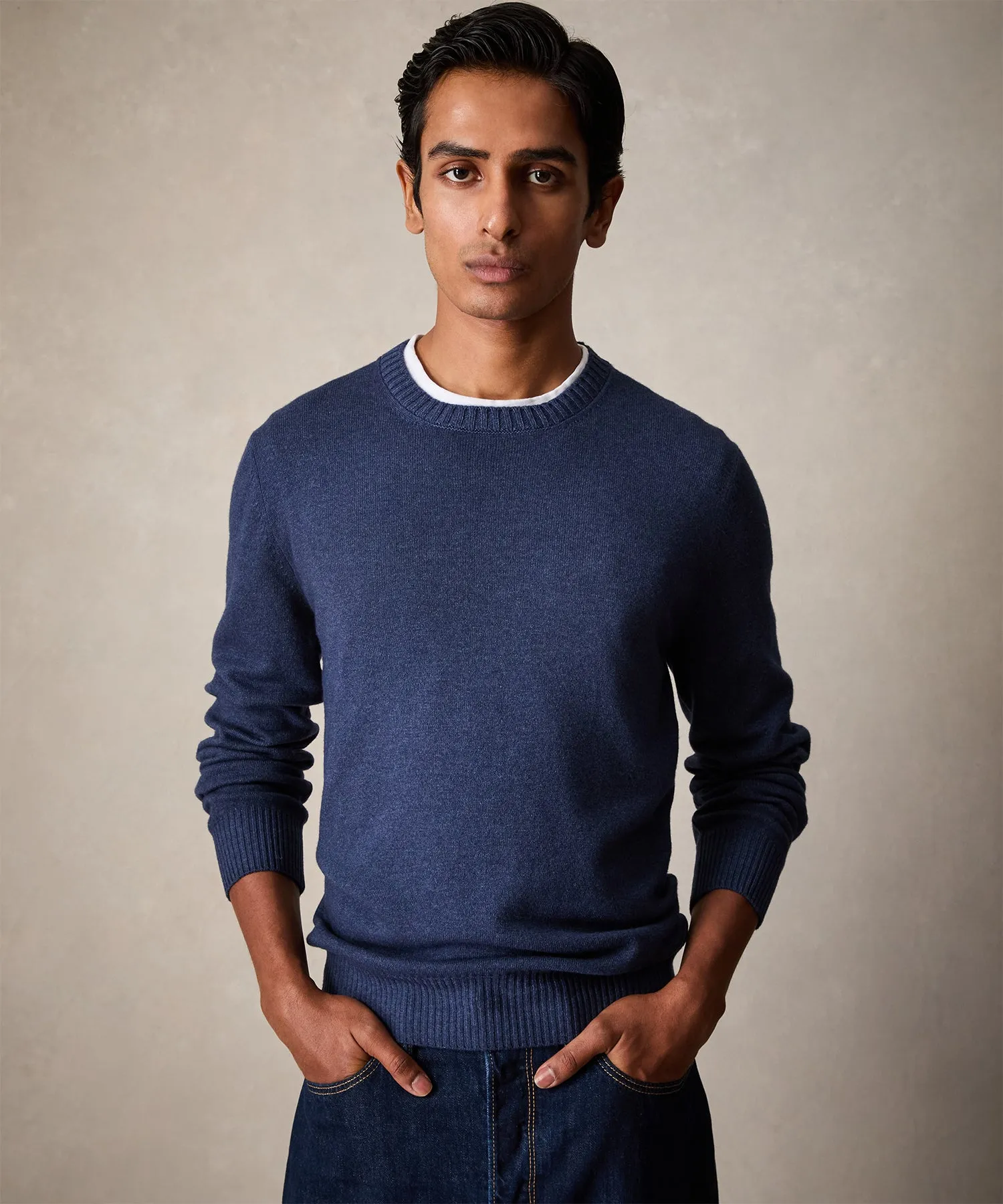 Italian Garment Dyed Wool Cashmere Crewneck Sweater in Navy