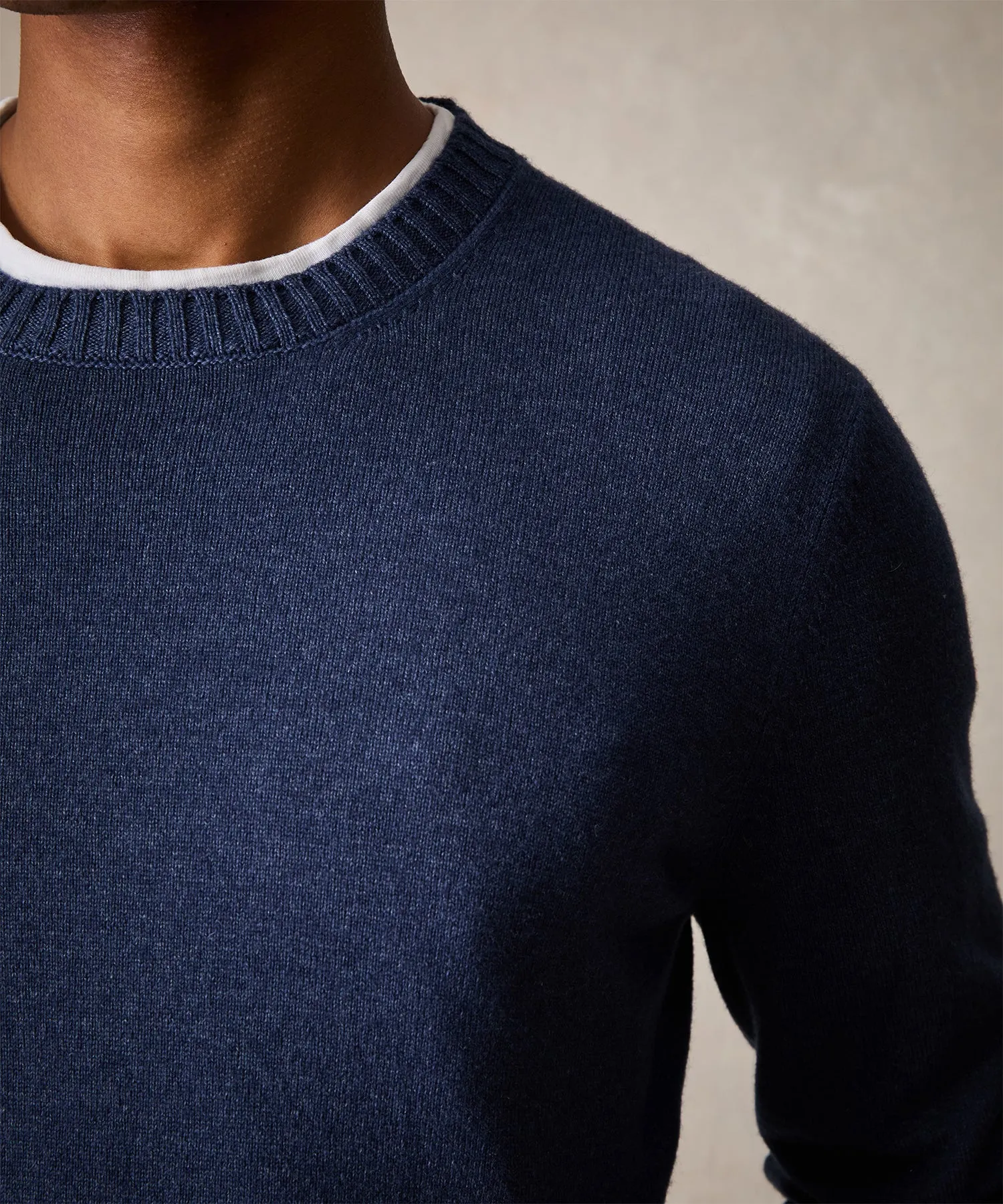 Italian Garment Dyed Wool Cashmere Crewneck Sweater in Navy