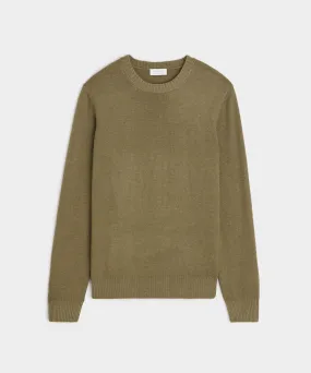 Italian Garment Dyed Wool Cashmere Crewneck Sweater in Olive