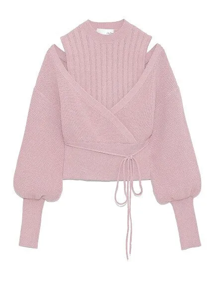 Joskaa Christmas Gift Kuzuwata Solid Color Sexy Shoulder Strapless Women Sweaters Sweet Loose Drawstring Knitted Coat Spring Autumn New Pullovers