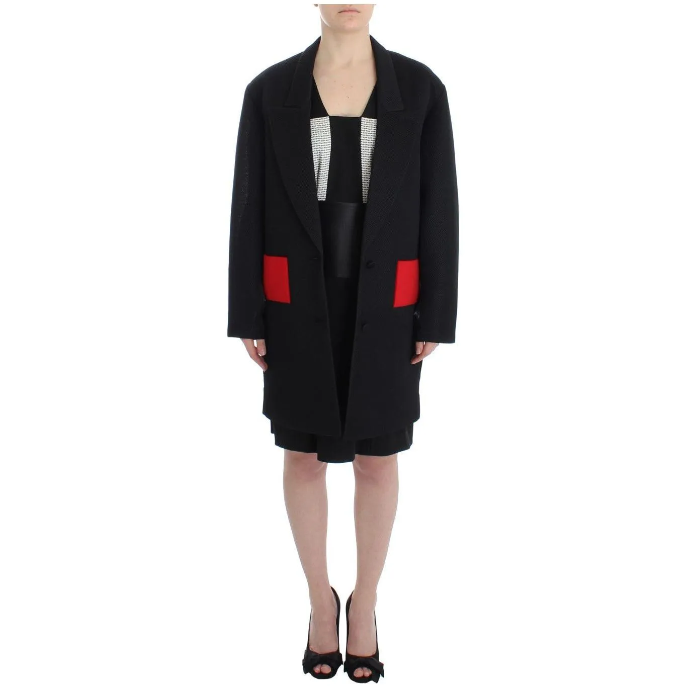 KAALE SUKTAE Elegant Draped Long Coat in Black with Red Accents