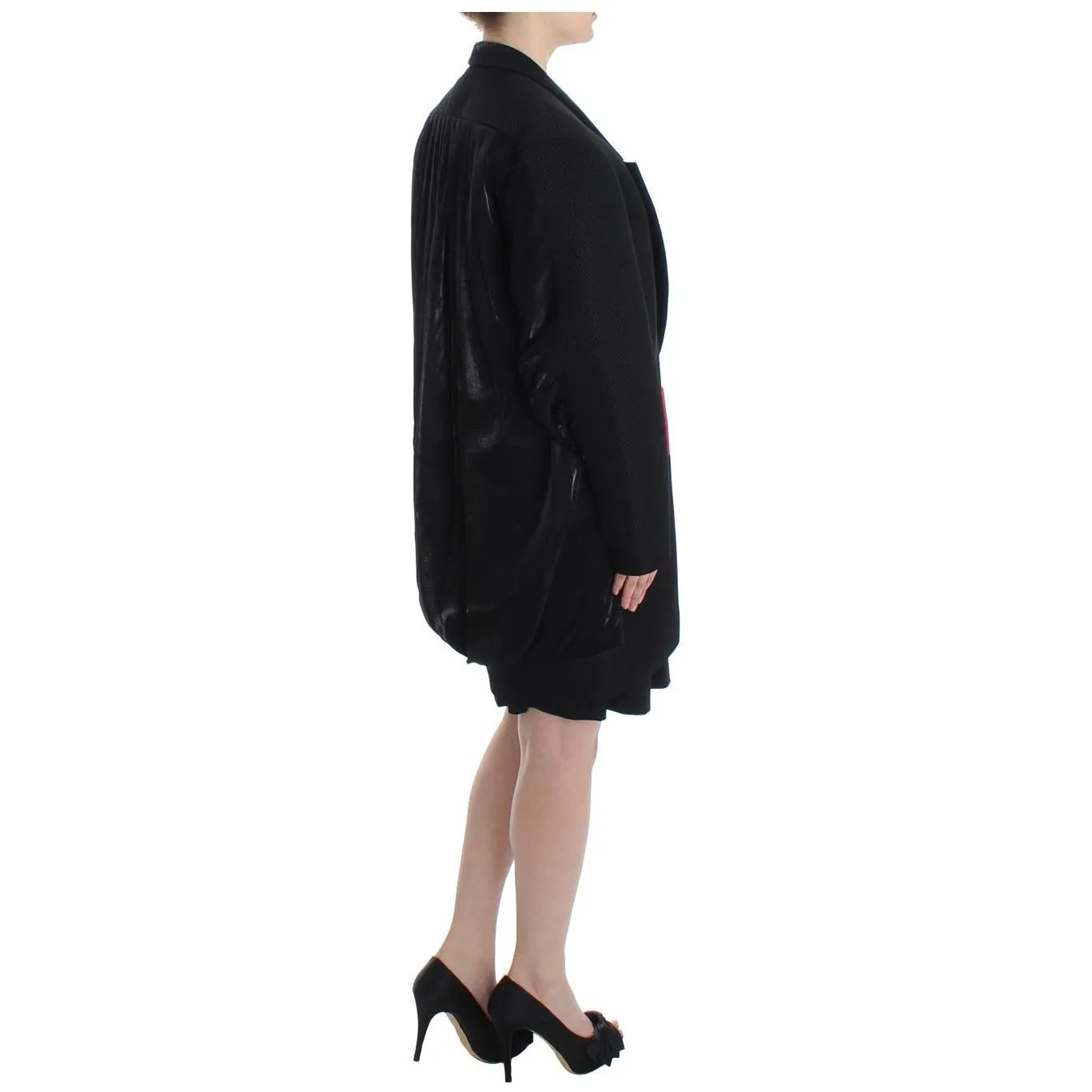 KAALE SUKTAE Elegant Draped Long Coat in Black with Red Accents