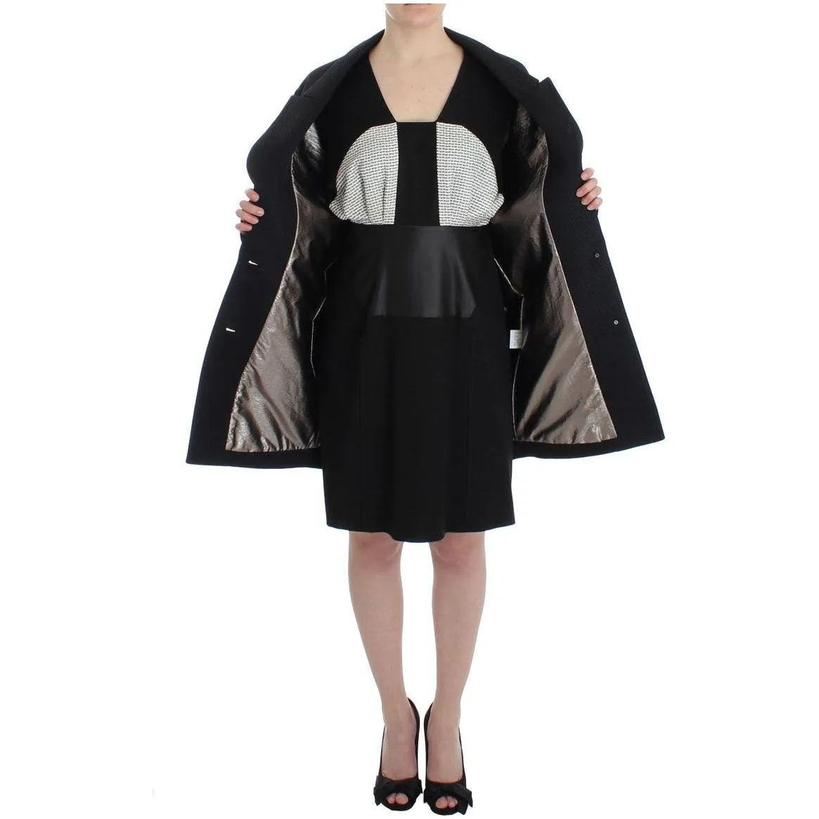 KAALE SUKTAE Elegant Draped Long Coat in Black with Red Accents