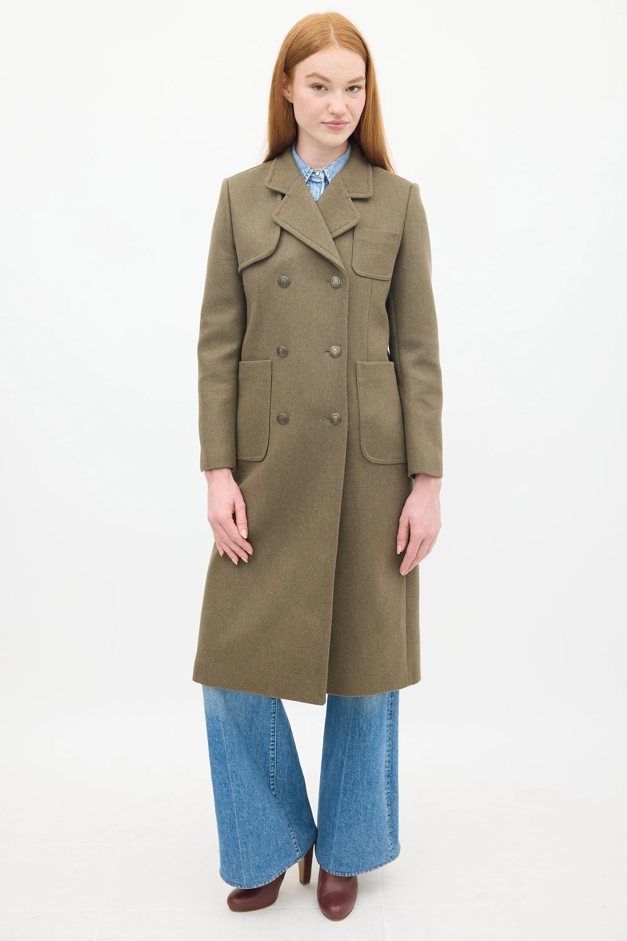 Khaki Green Wool Joshua Double Breasted Coat