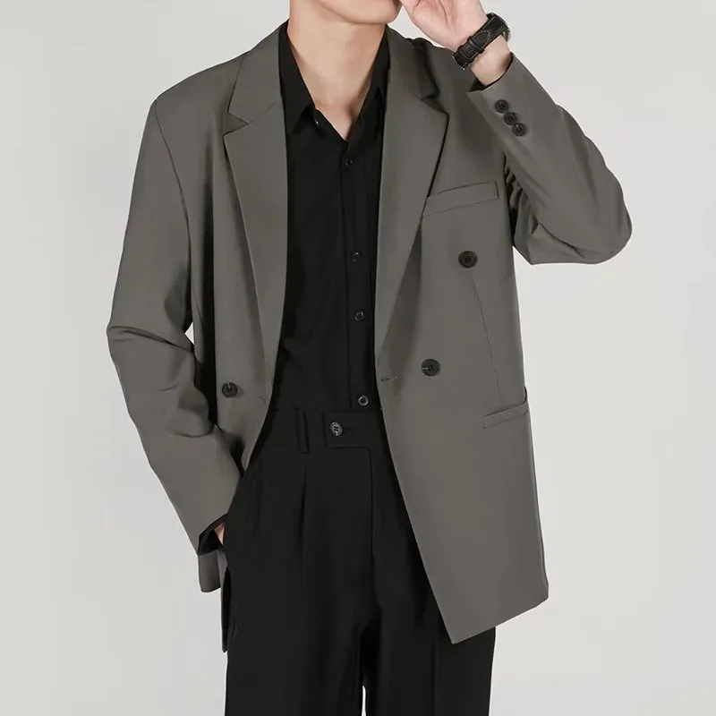 Korean Style Male Blazer Business Casual Double Breasted Loose Solid Color Men's Suit Jackets Autumn Fashion New 9C6758