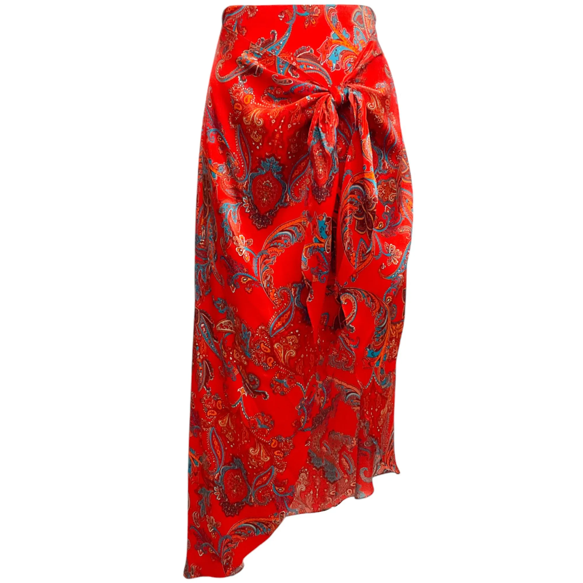 L'Agence Silk Fire Red Multi Esa Large Paisley Print Sarong Skirt