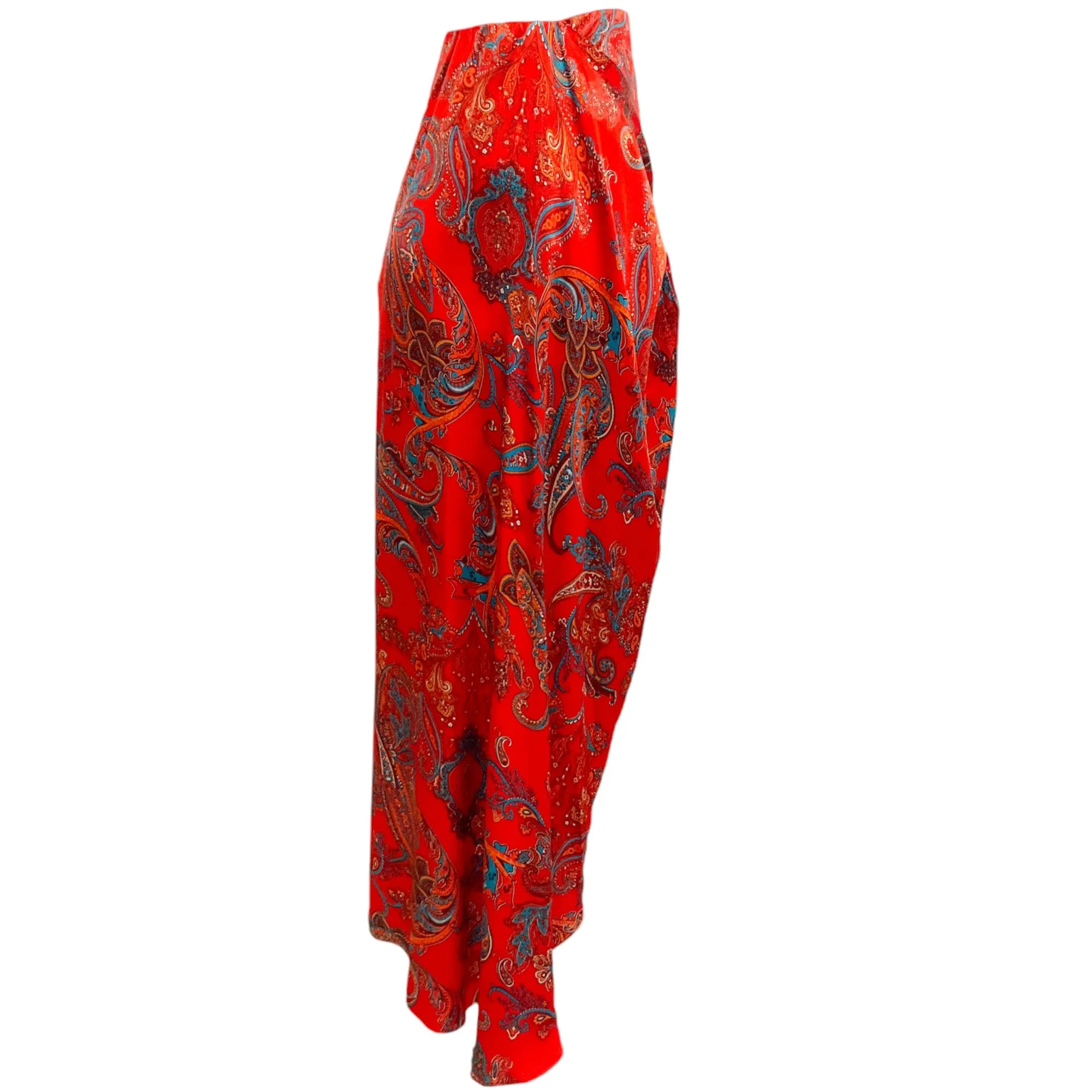 L'Agence Silk Fire Red Multi Esa Large Paisley Print Sarong Skirt