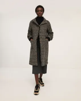 Lange mantel jas met grafische print | Surkana wide coat with turtleneck and puffed sleeves black